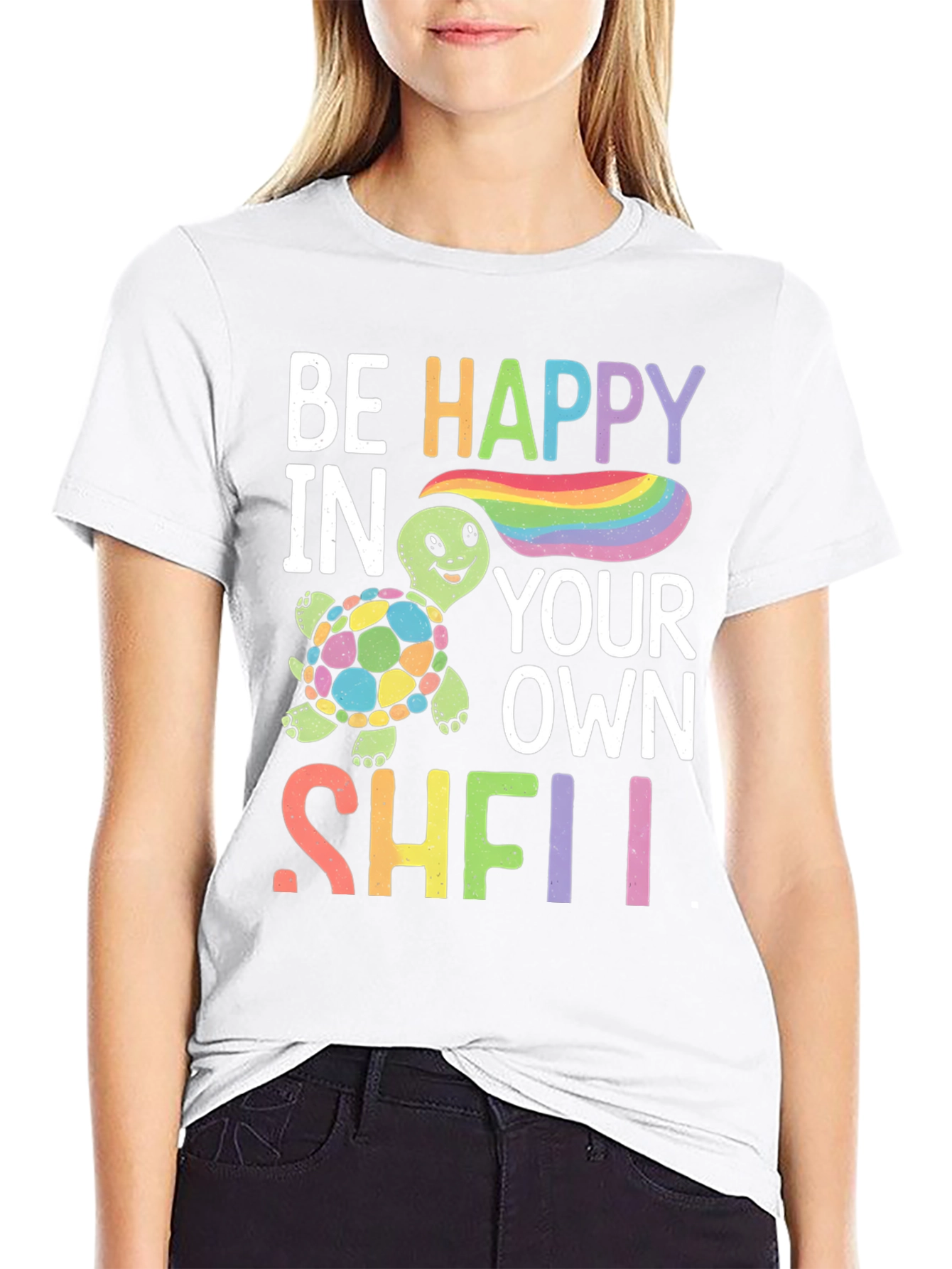 Be Happy Turtle Graphic T-Shirt