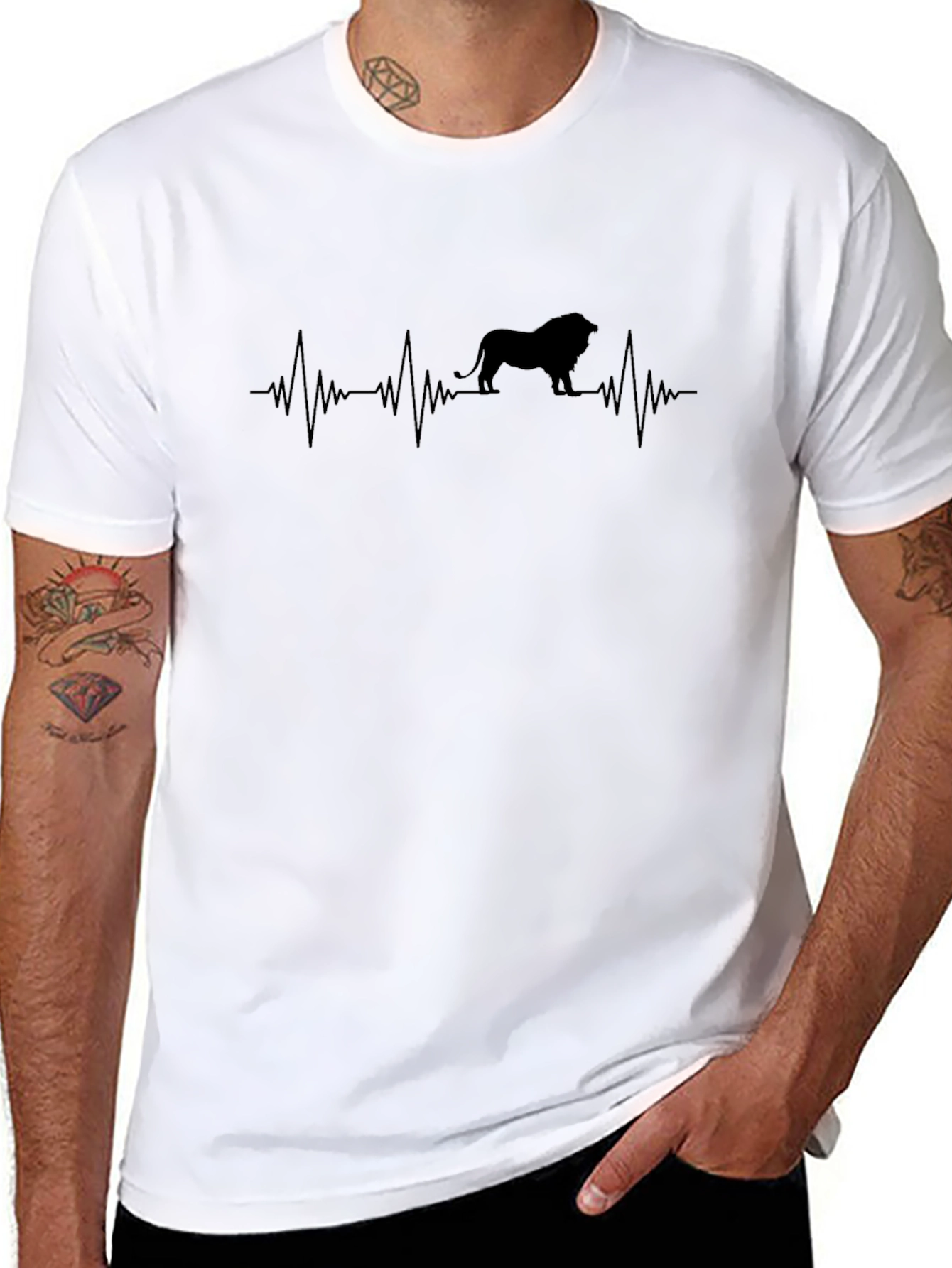 Lion Heartbeat Graphic Tee - Mens Black T-Shirt