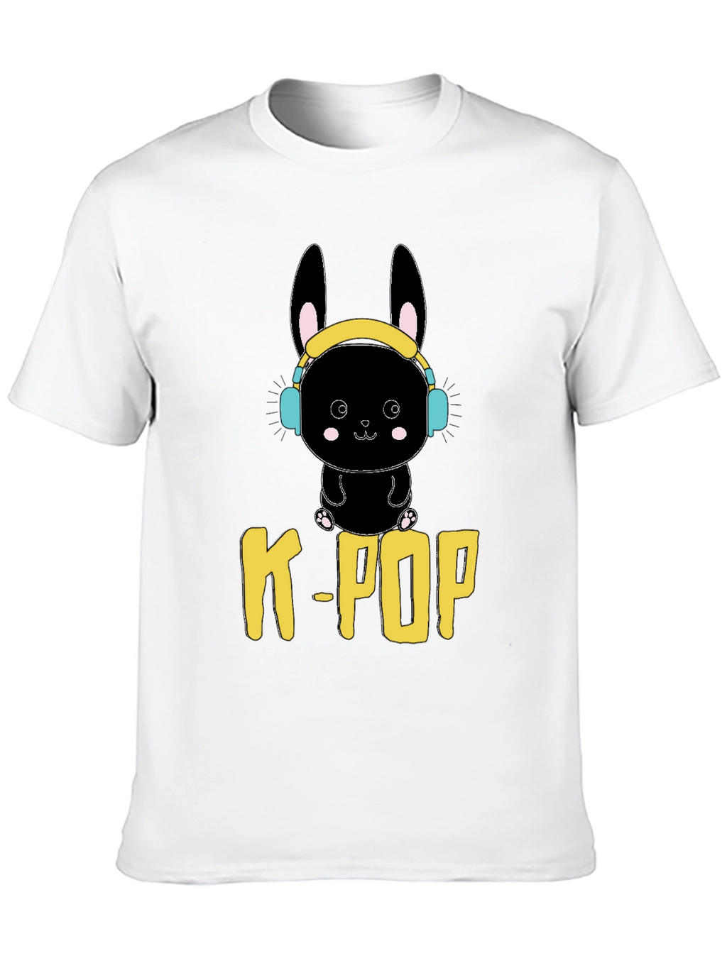 K-Pop Bunny Graphic Tee - Black