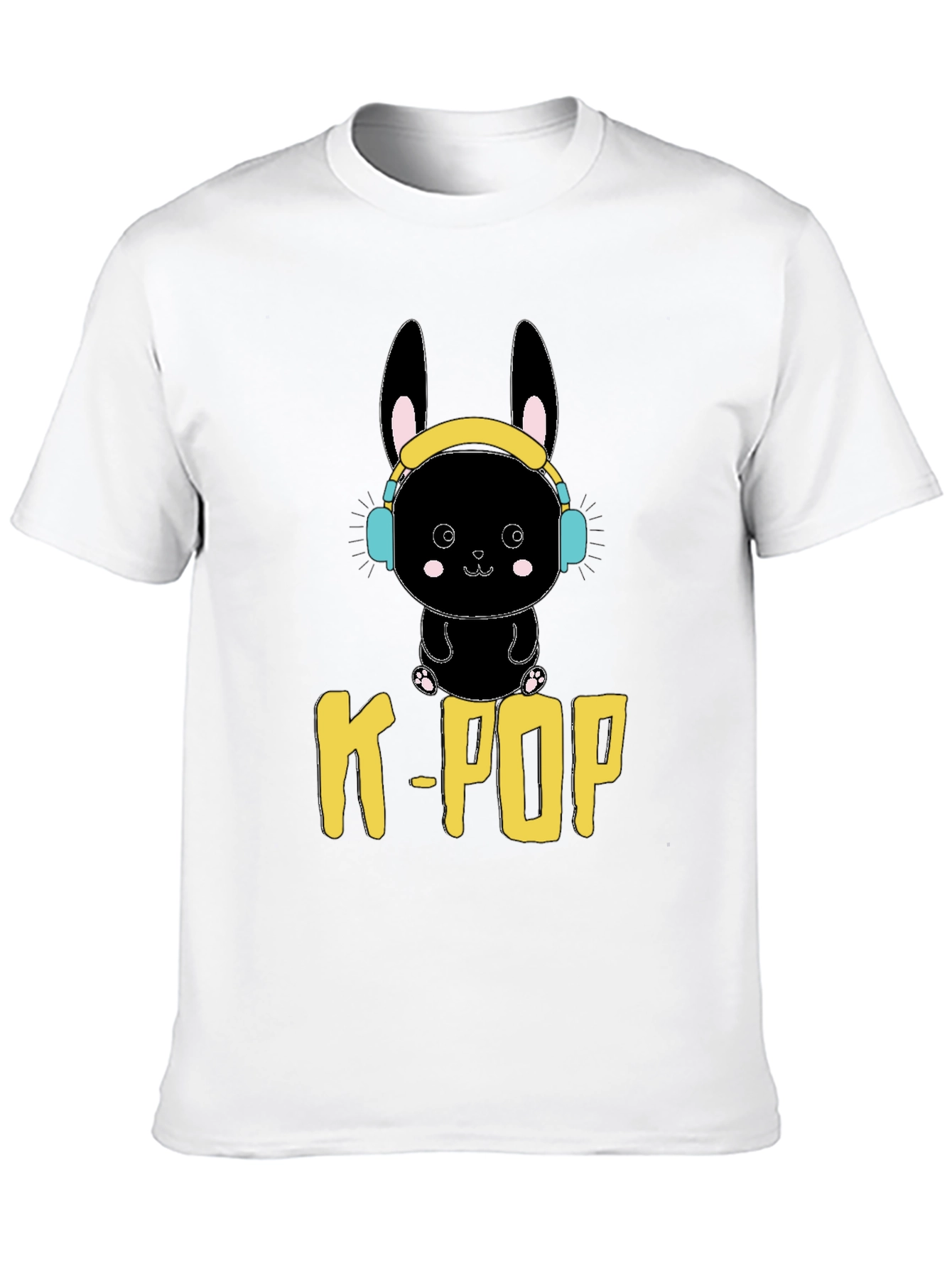 K-Pop Bunny Graphic Tee - Black