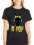K-Pop Bunny Graphic Tee - Black