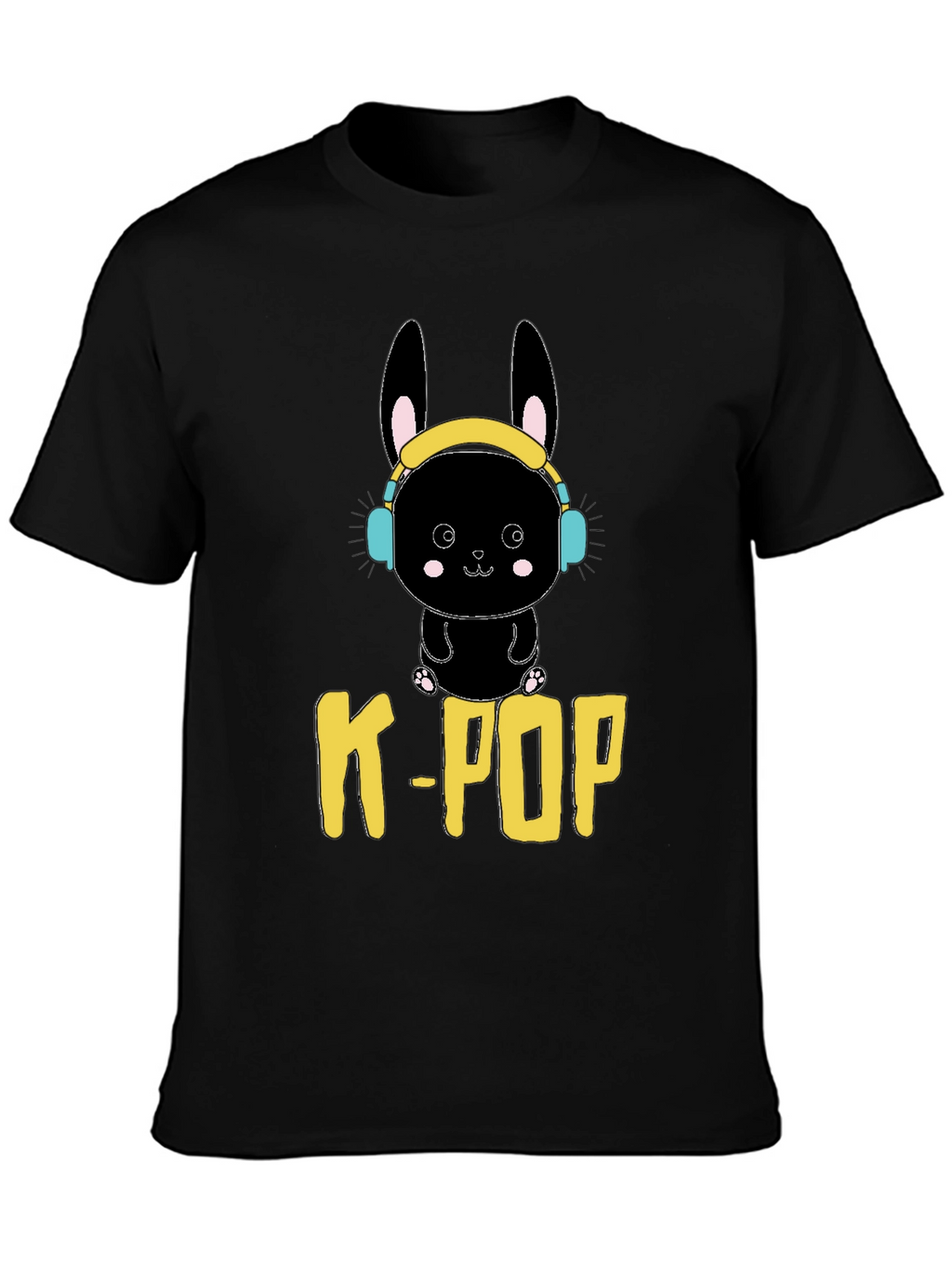 K-Pop Bunny Graphic Tee - Black