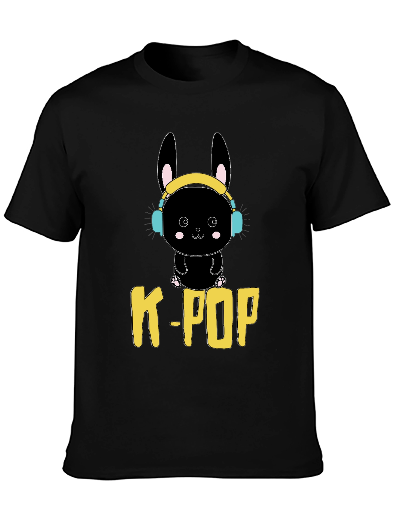 K-Pop Bunny Graphic Tee - Black