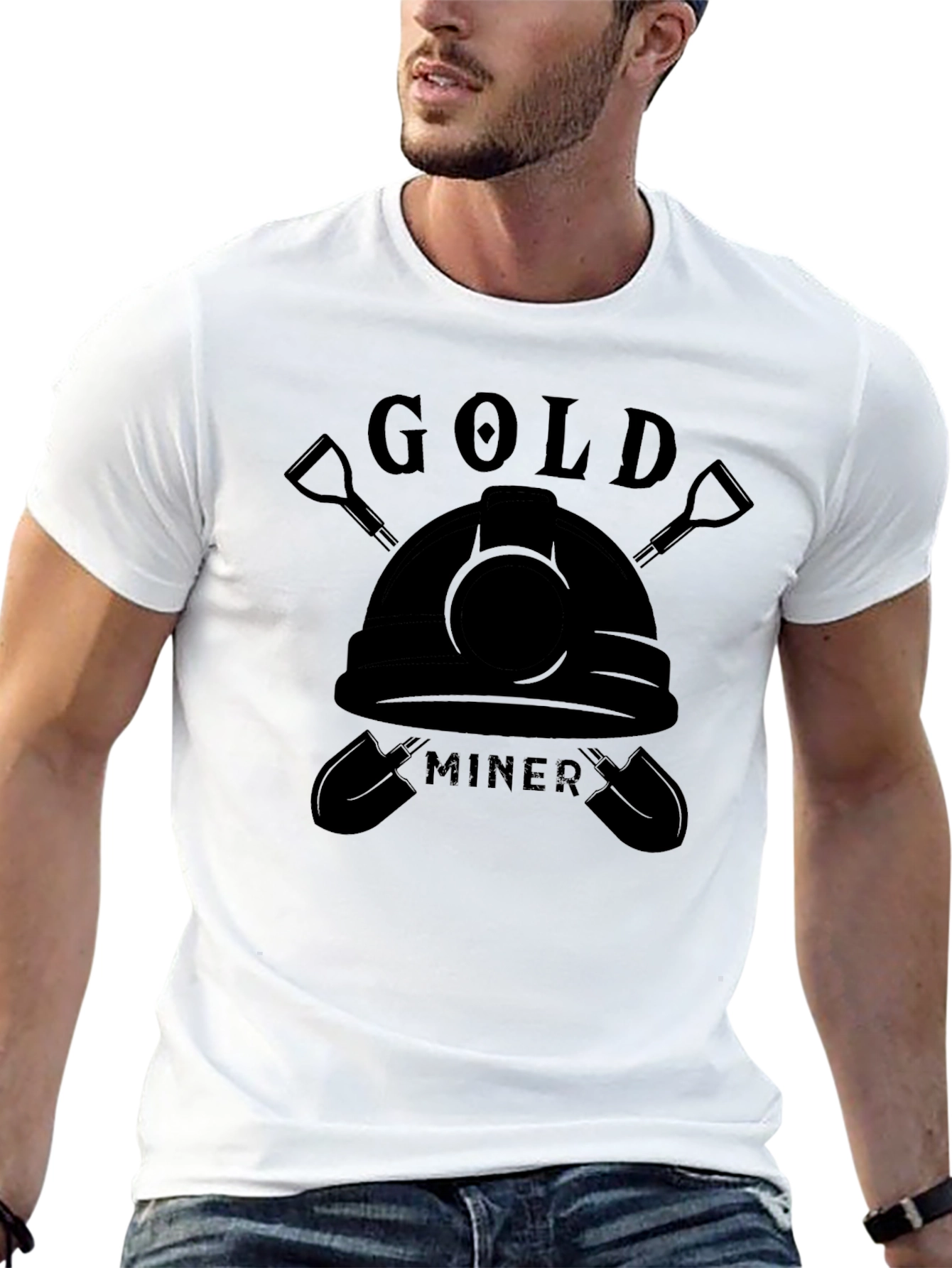 Gold Miner Graphic T-Shirt - Black Crew Neck Tee