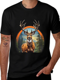 Deer Graphic Print Black T-Shirt