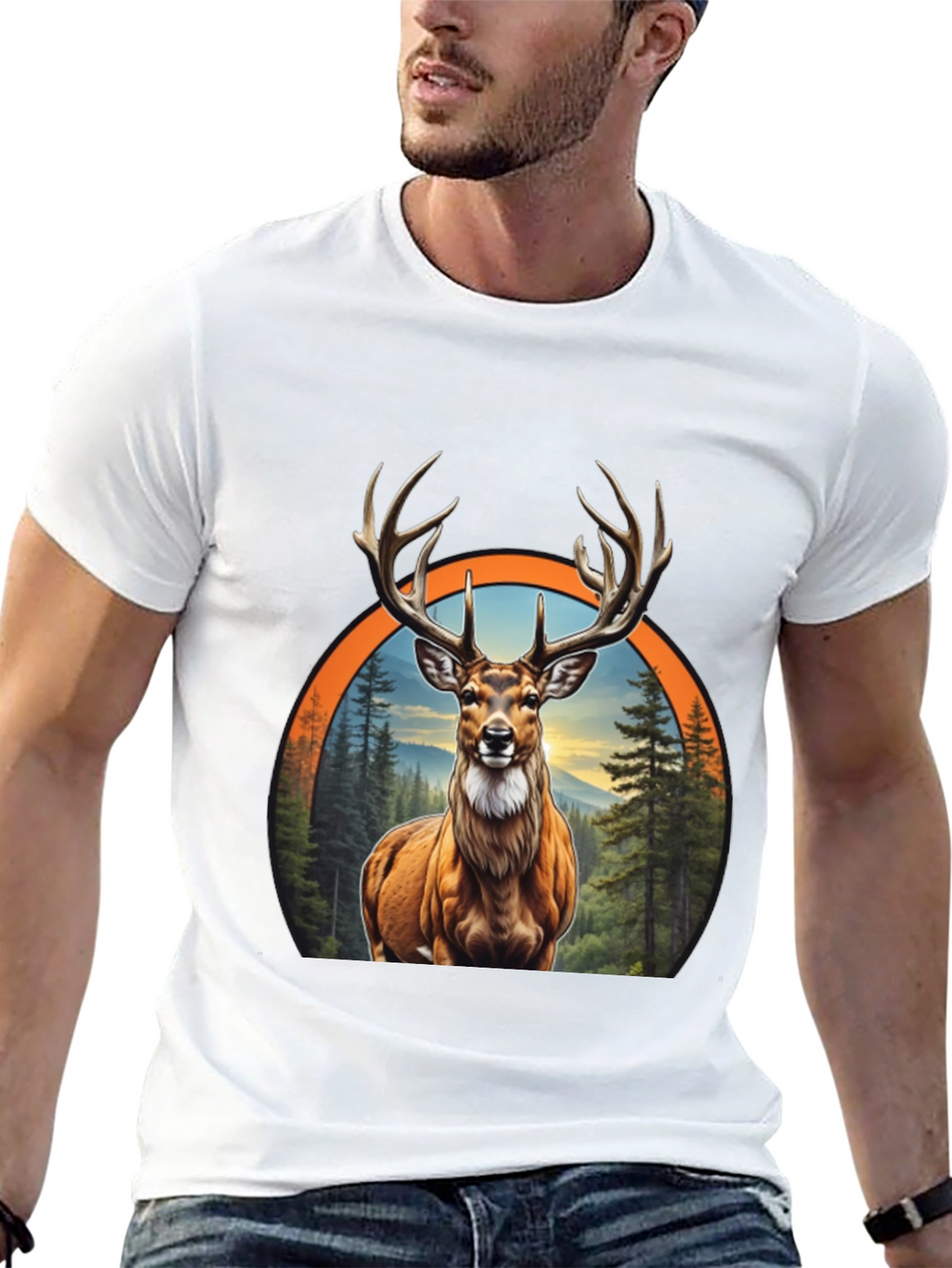 Deer Graphic Print Black T-Shirt