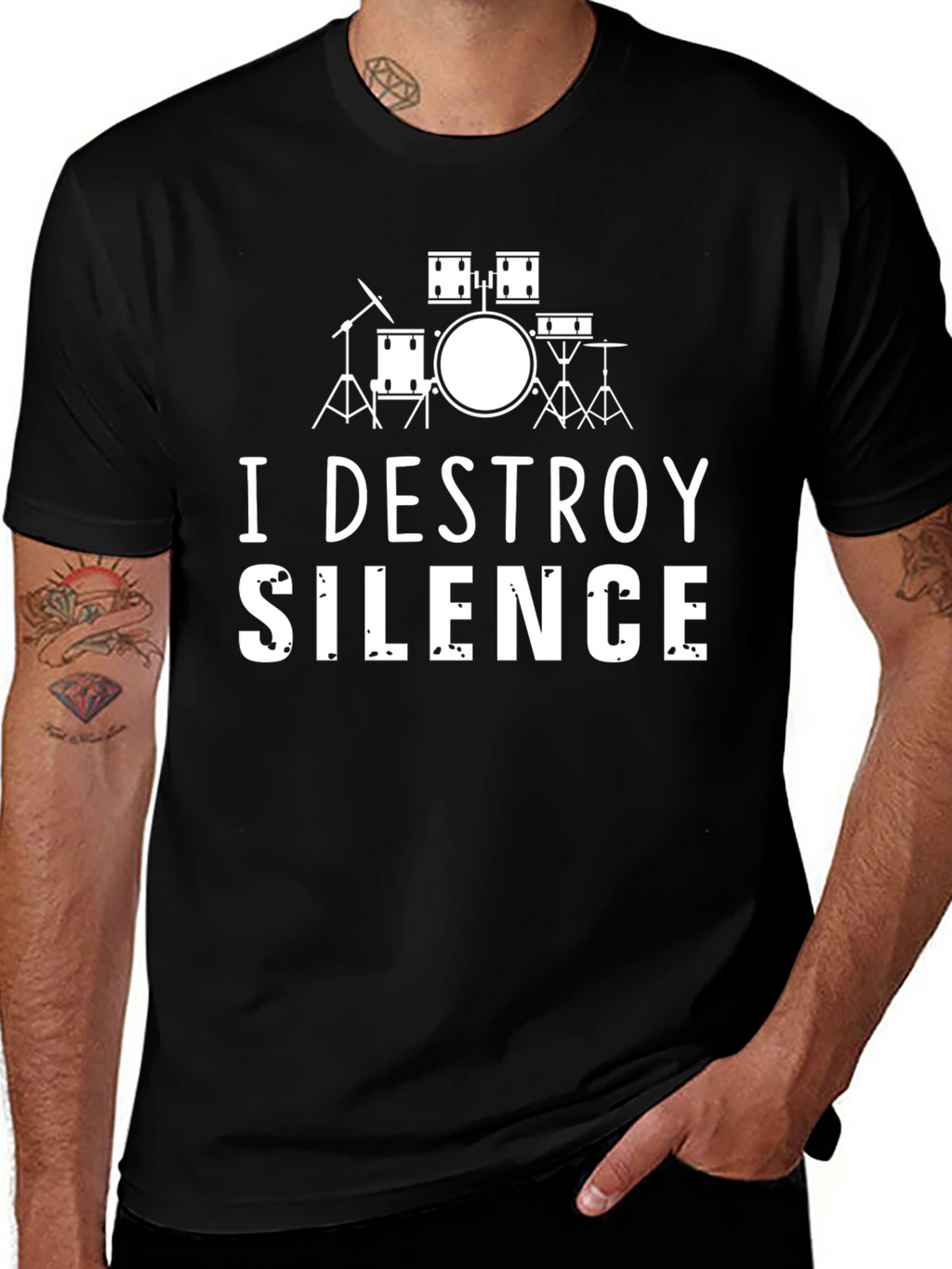 I Destroy Silence Drummer T-Shirt - Black Cotton Tee