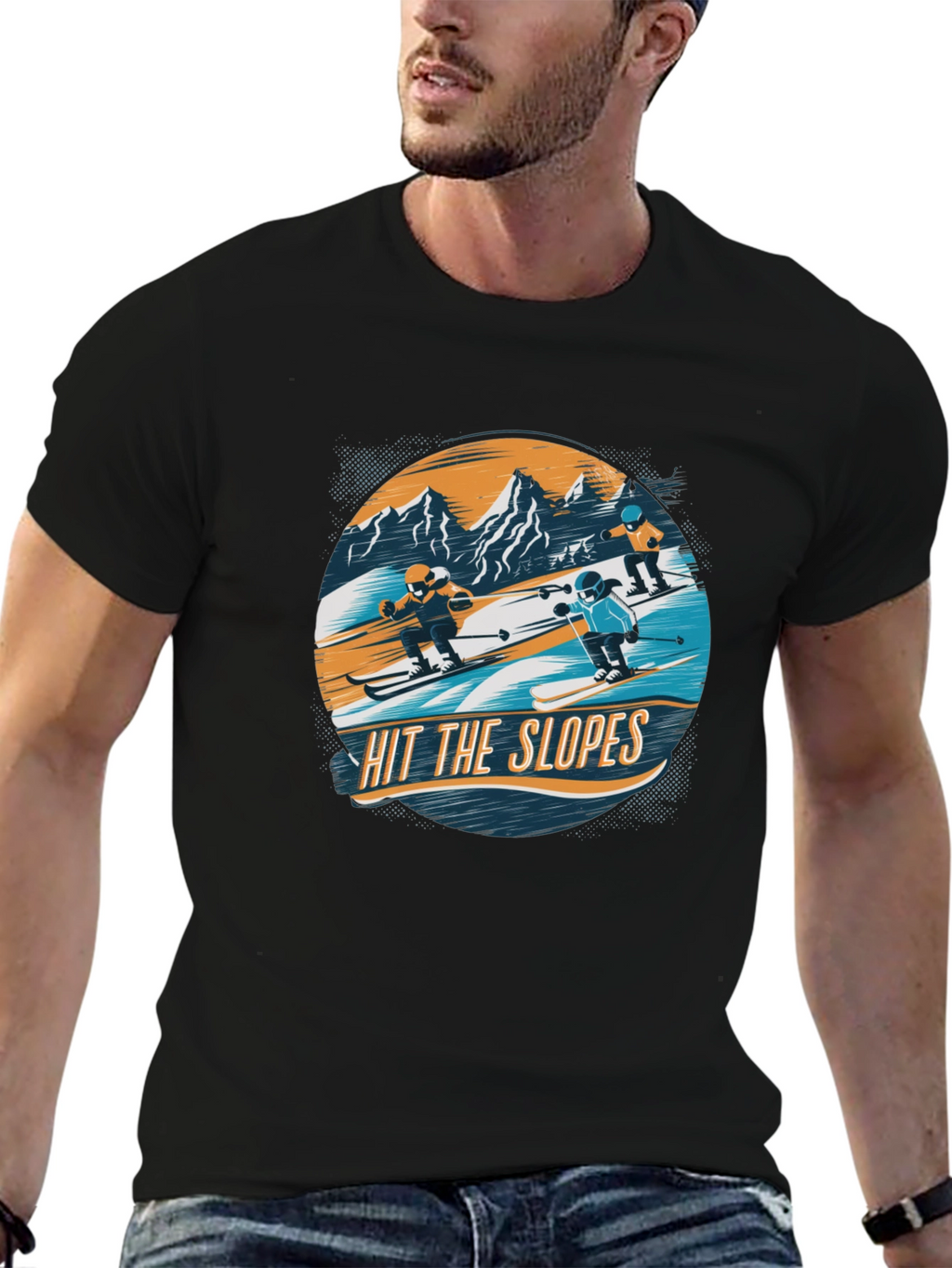 Hit the Slopes Graphic Tee - Black Cotton T-Shirt