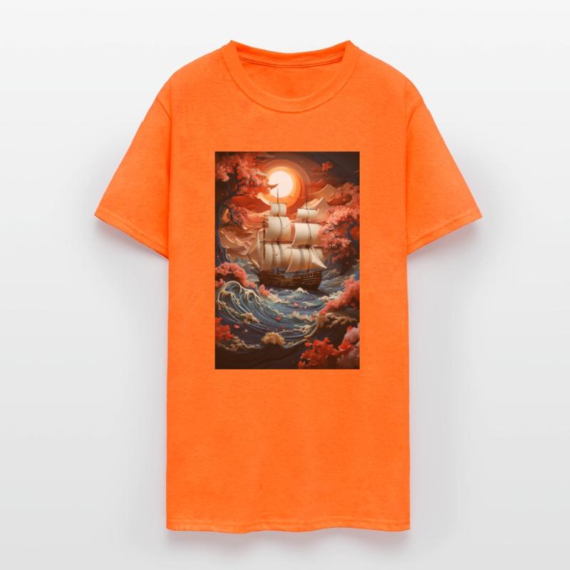 Vintage Ship Amidst Cherry Blossom Waves