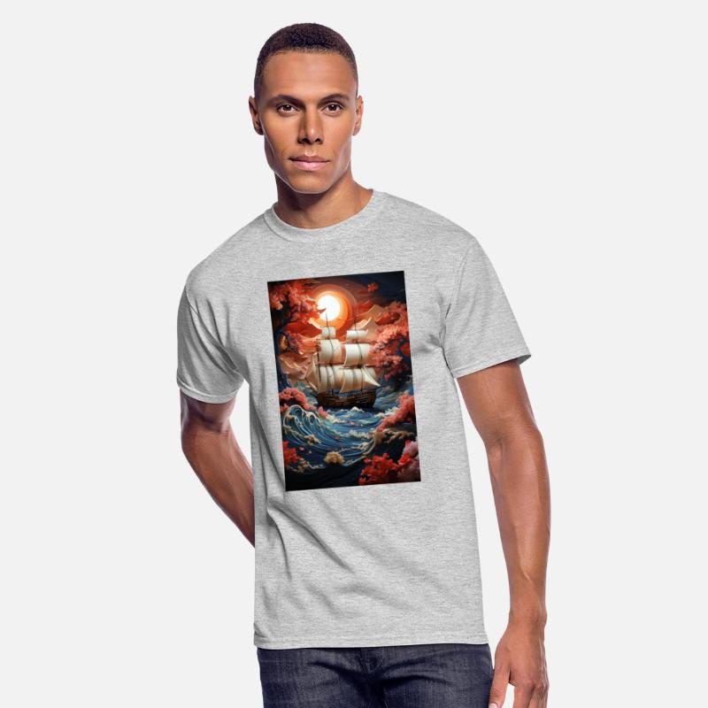 Vintage Ship Amidst Cherry Blossom Waves