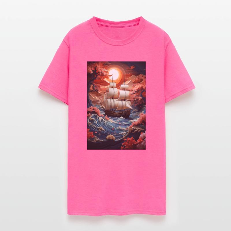 Vintage Ship Amidst Cherry Blossom Waves