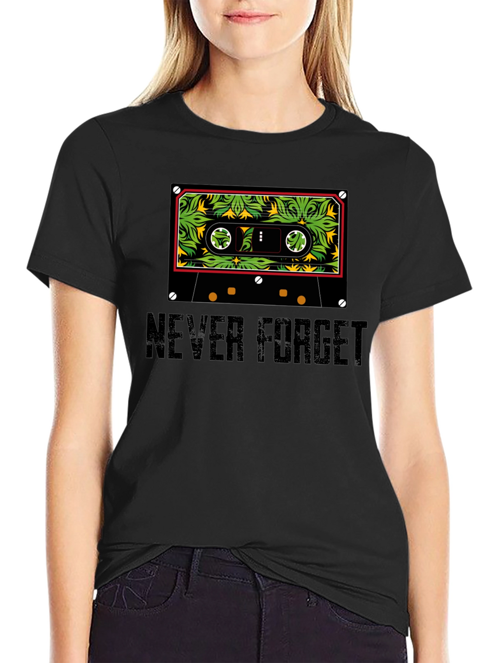 Never Forget Cassette Tape Graphic Tee - Black