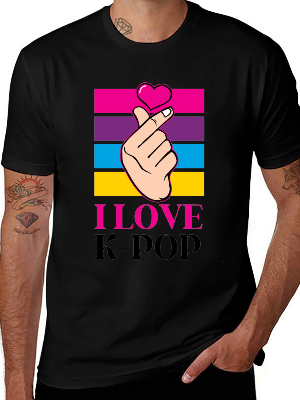 I Love K-Pop Heart Hand Gesture Graphic Tee