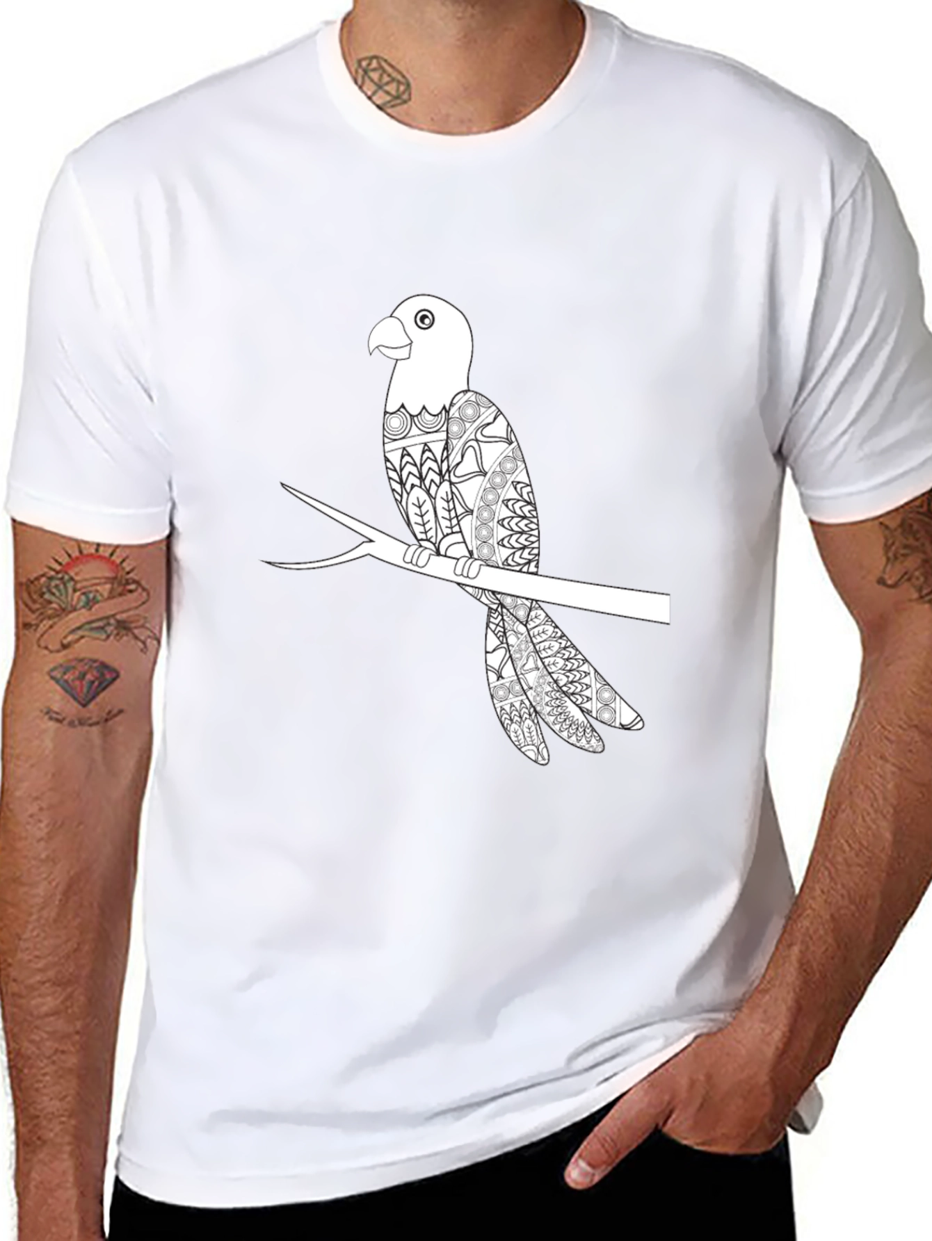 Mens Black Parrot Graphic T-Shirt