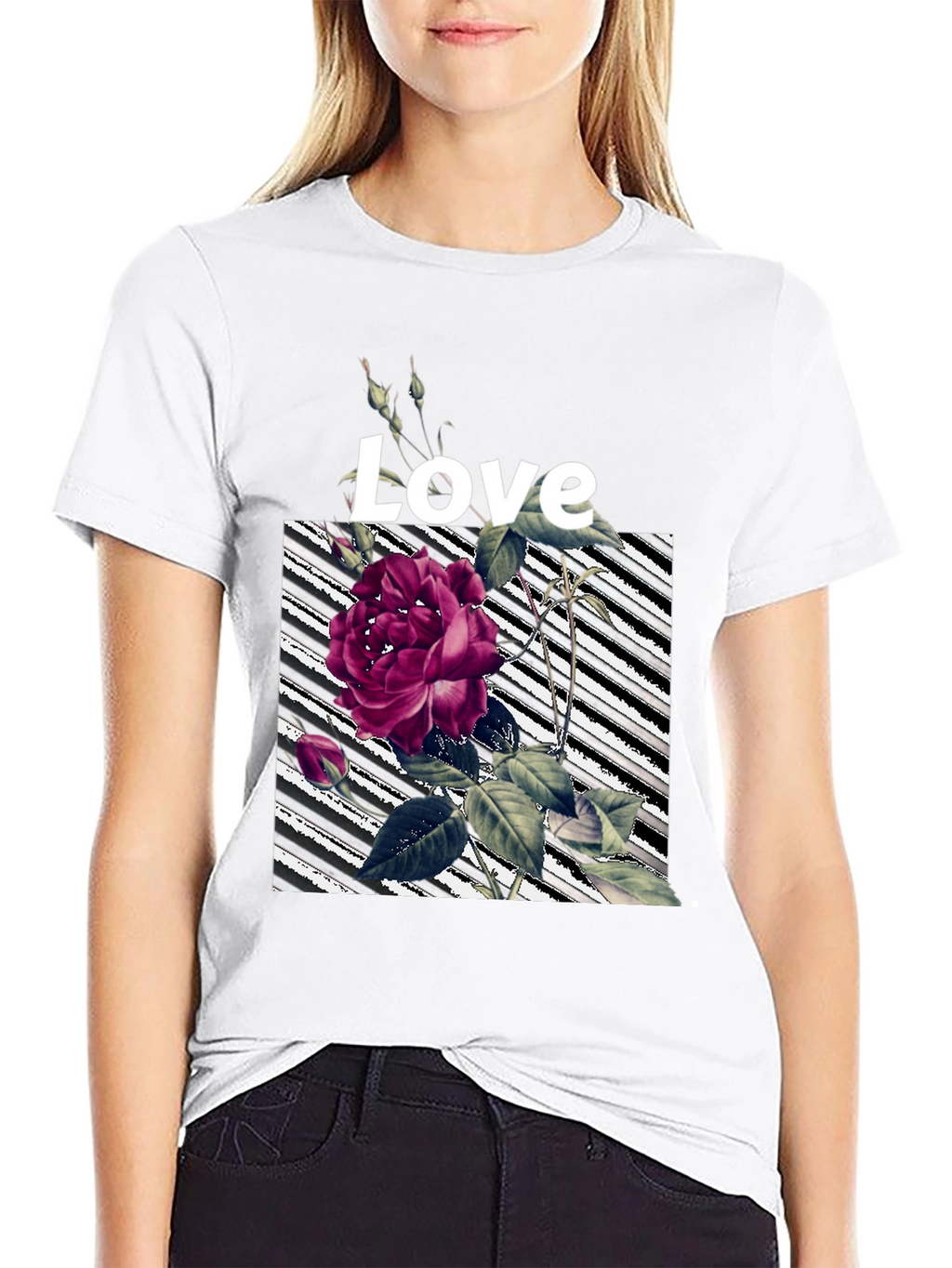Floral Love Graphic Black T-Shirt