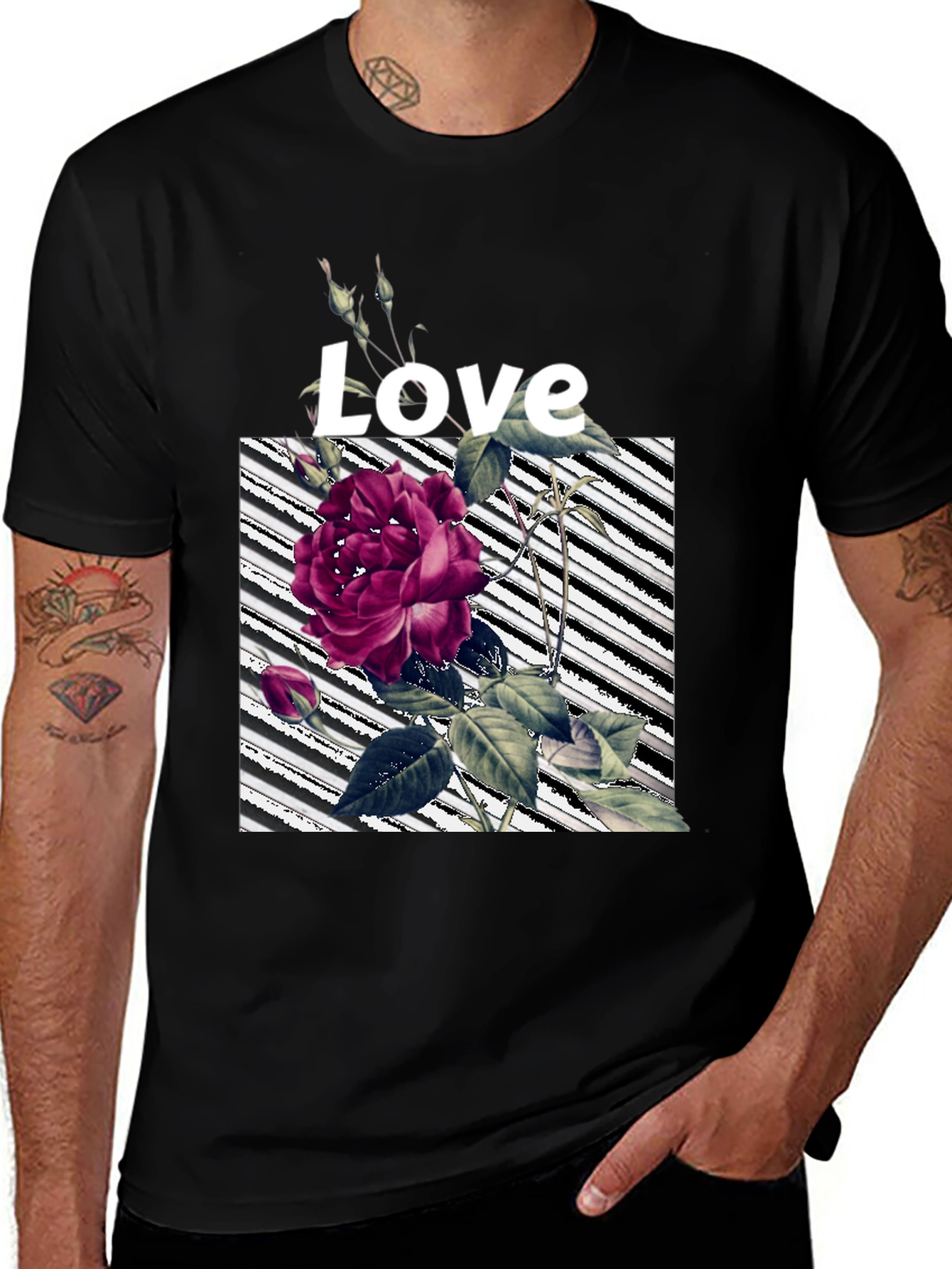 Floral Love Graphic Black T-Shirt