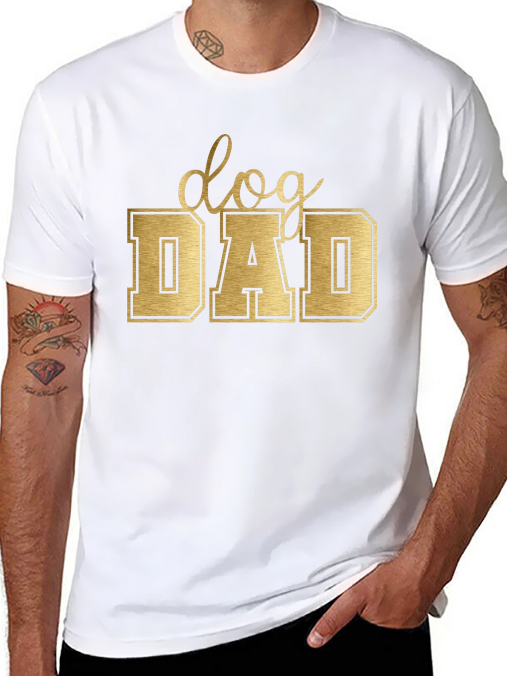 Dog Dad Tee - Golden Lettering on Black