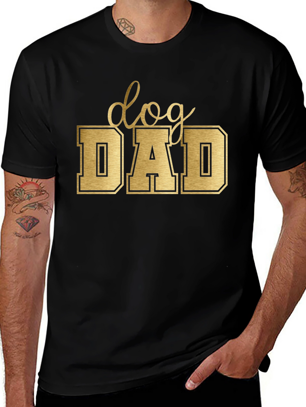 Dog Dad Tee - Golden Lettering on Black