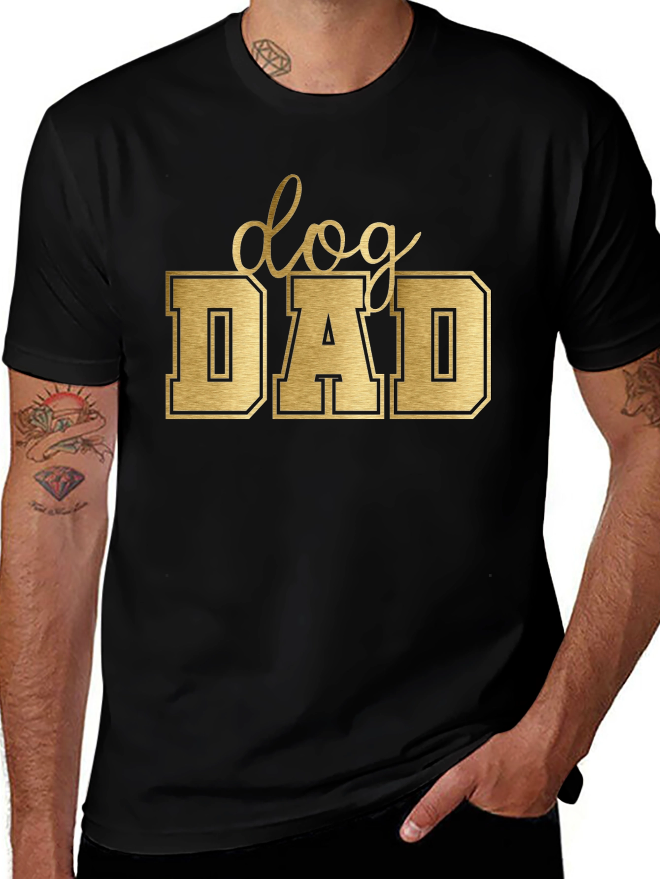 Dog Dad Tee - Golden Lettering on Black