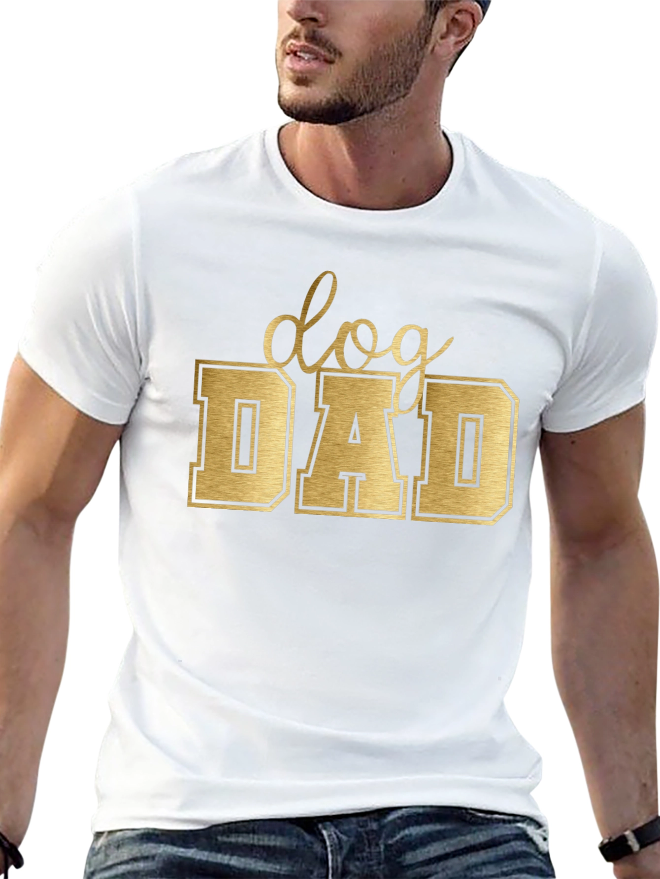 Dog Dad Tee - Golden Lettering on Black