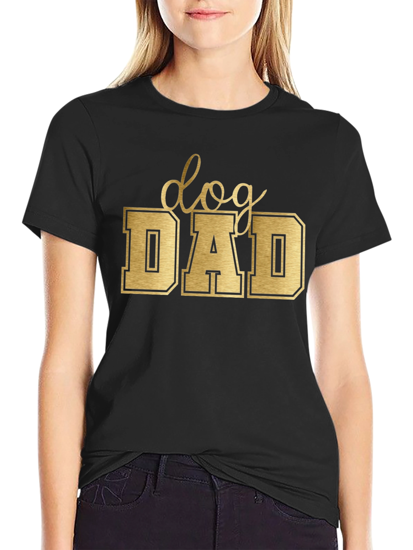 Dog Dad Tee - Golden Lettering on Black