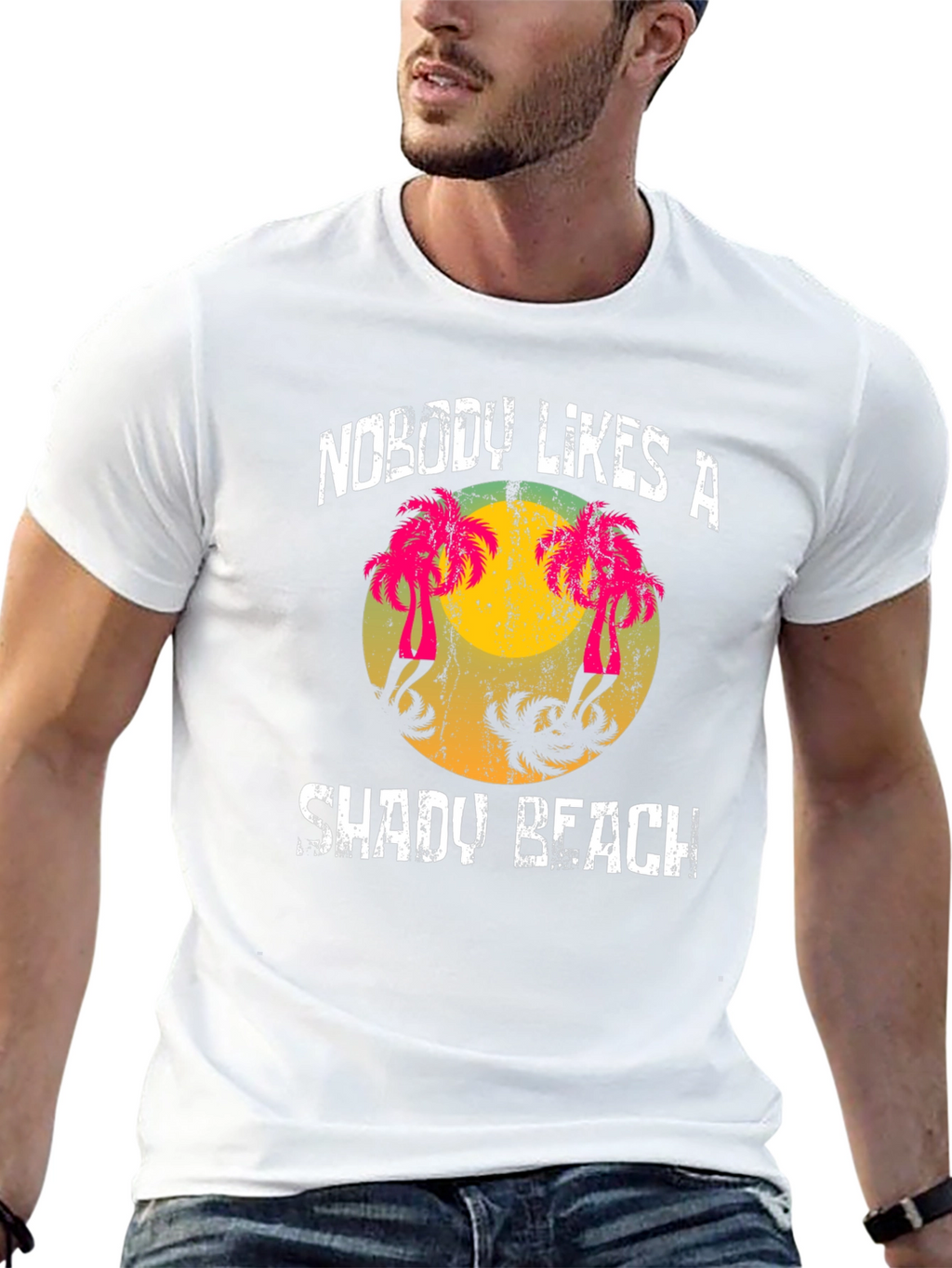 Shady Beach Graphic T-Shirt - Tropical Palm Tree Design