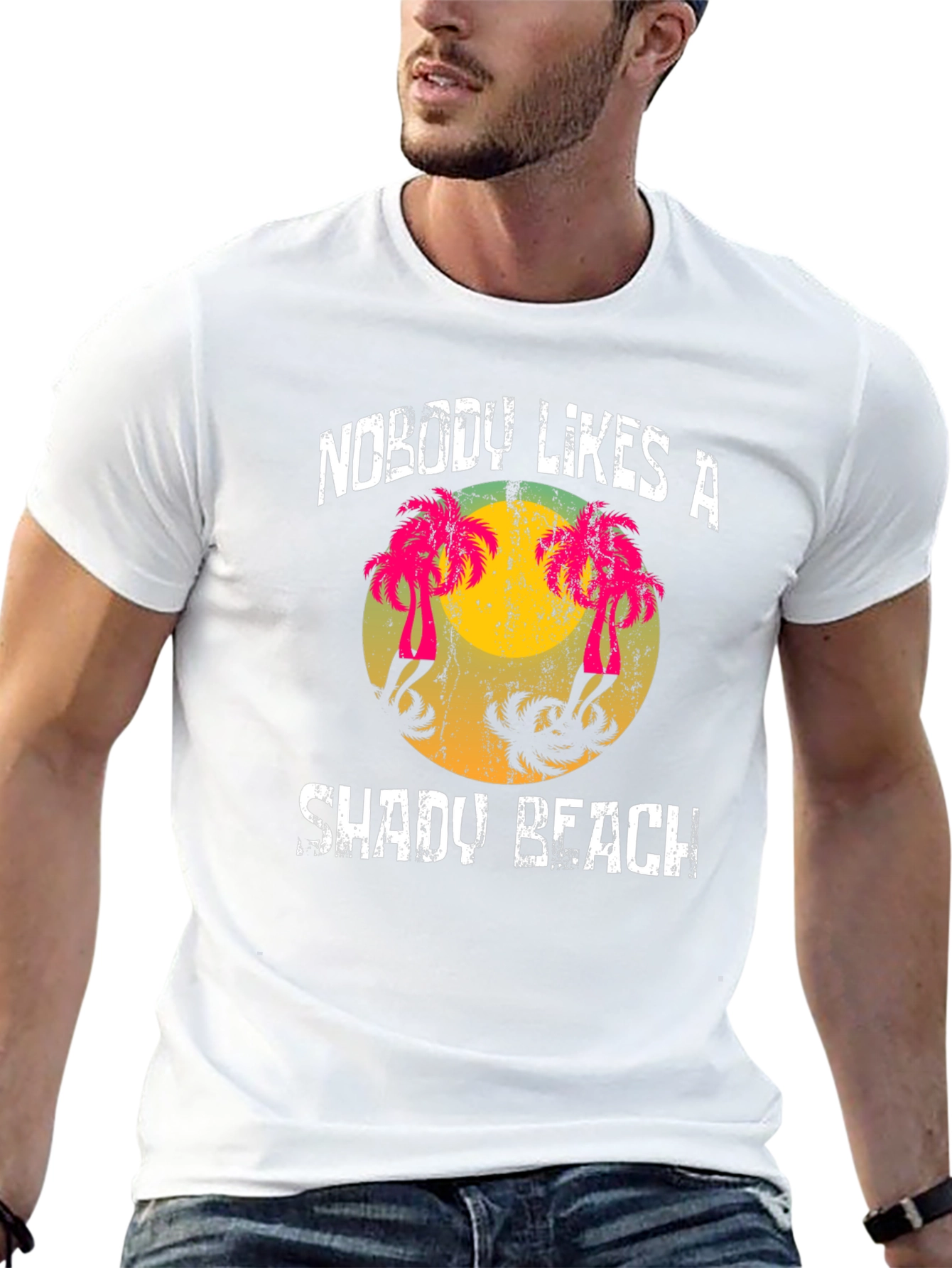 Shady Beach Graphic T-Shirt - Tropical Palm Tree Design