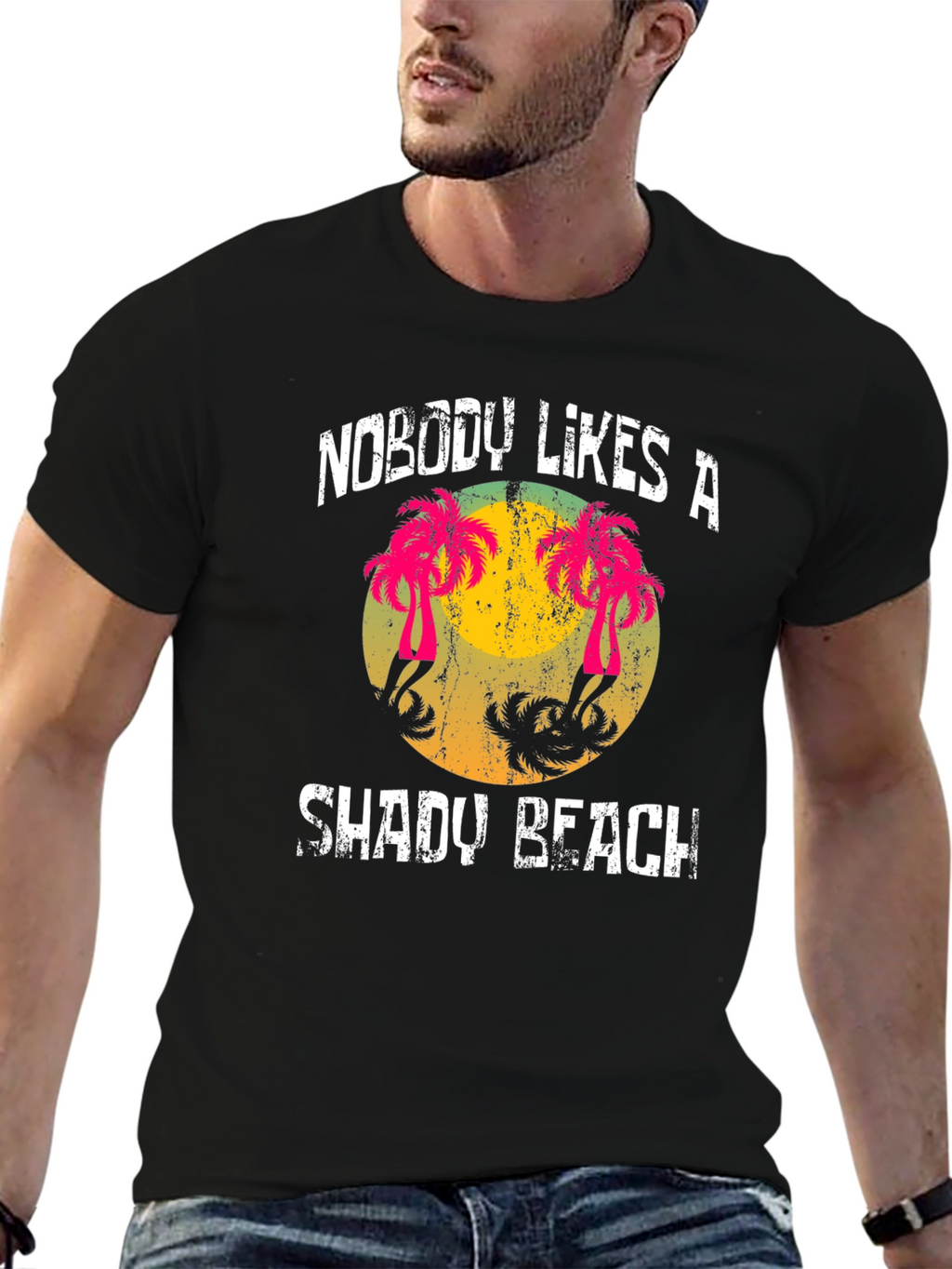 Shady Beach Graphic T-Shirt - Tropical Palm Tree Design