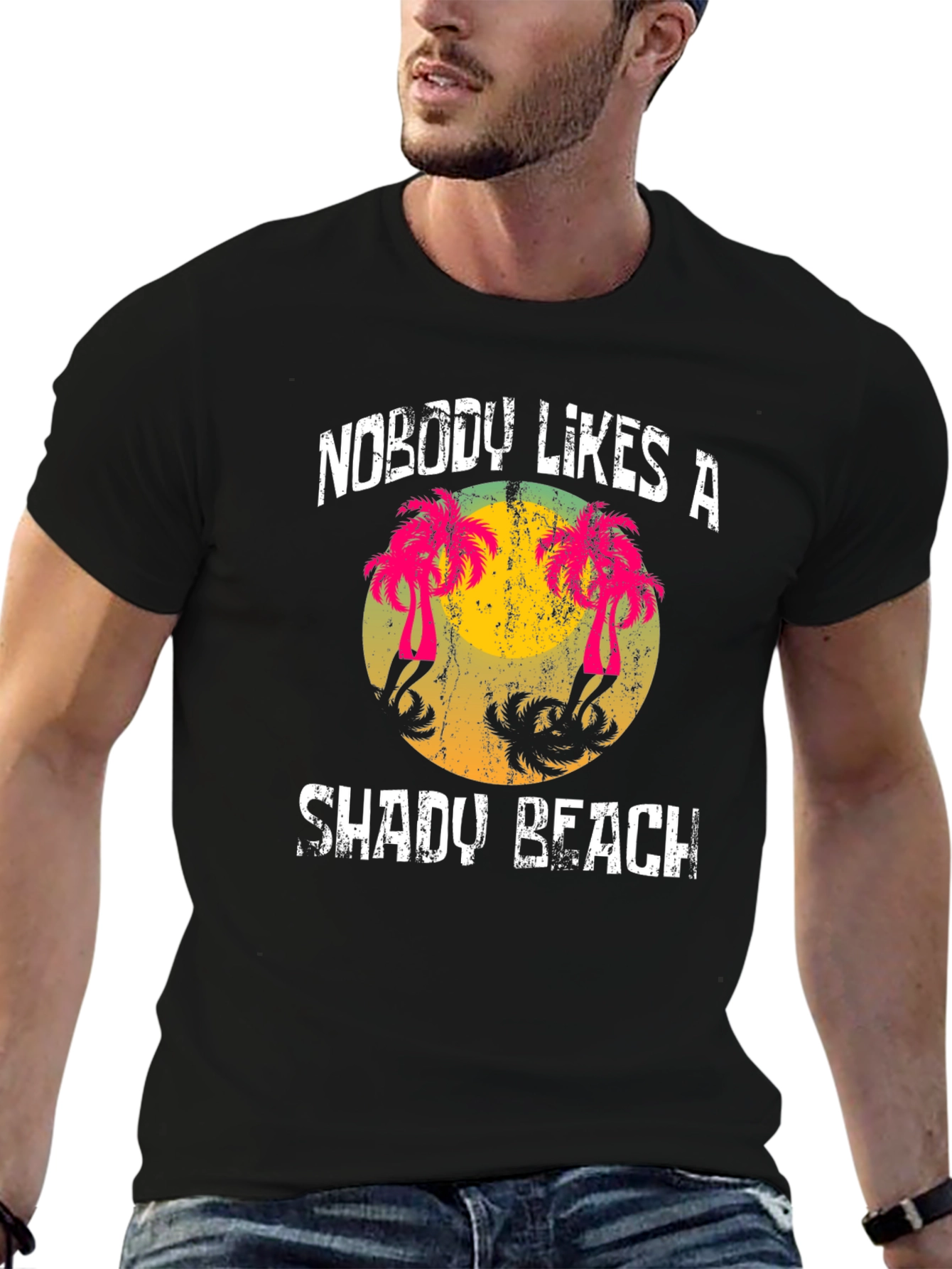 Shady Beach Graphic T-Shirt - Tropical Palm Tree Design