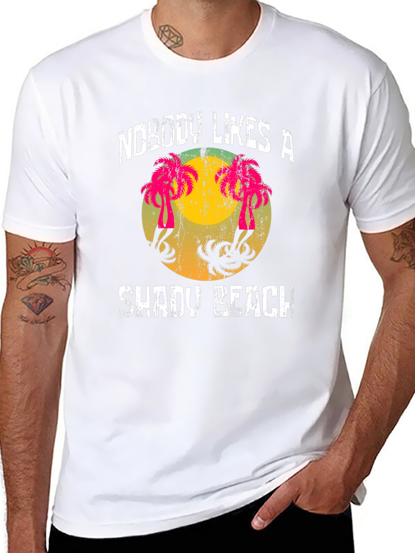 Shady Beach Graphic T-Shirt - Tropical Palm Tree Design