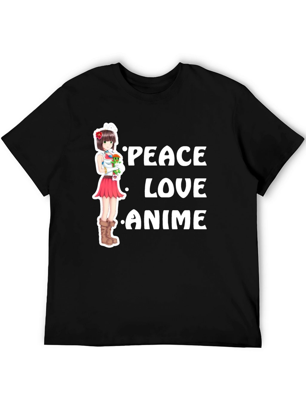 Peace Love Anime Black T-Shirt