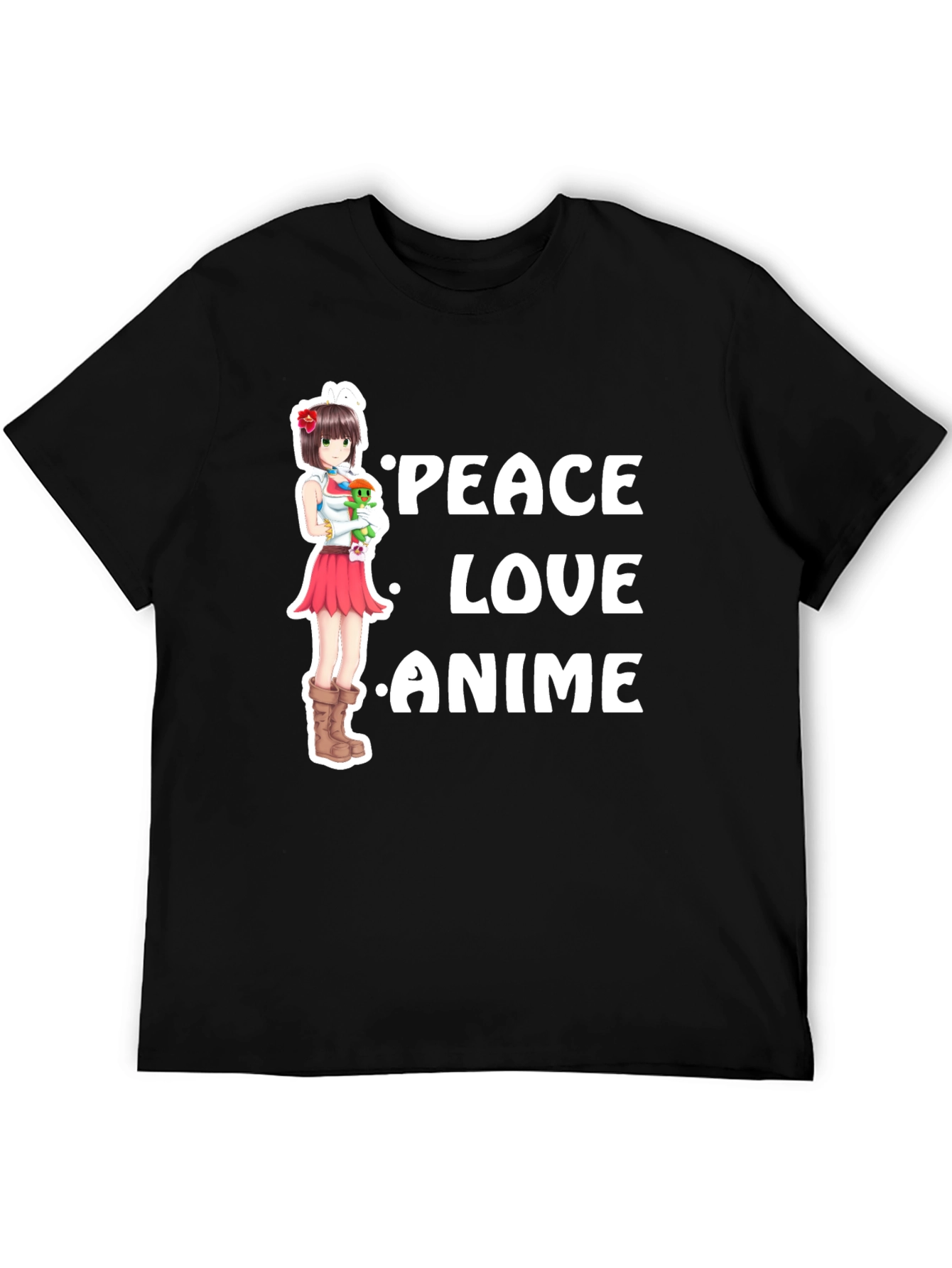 Peace Love Anime Black T-Shirt