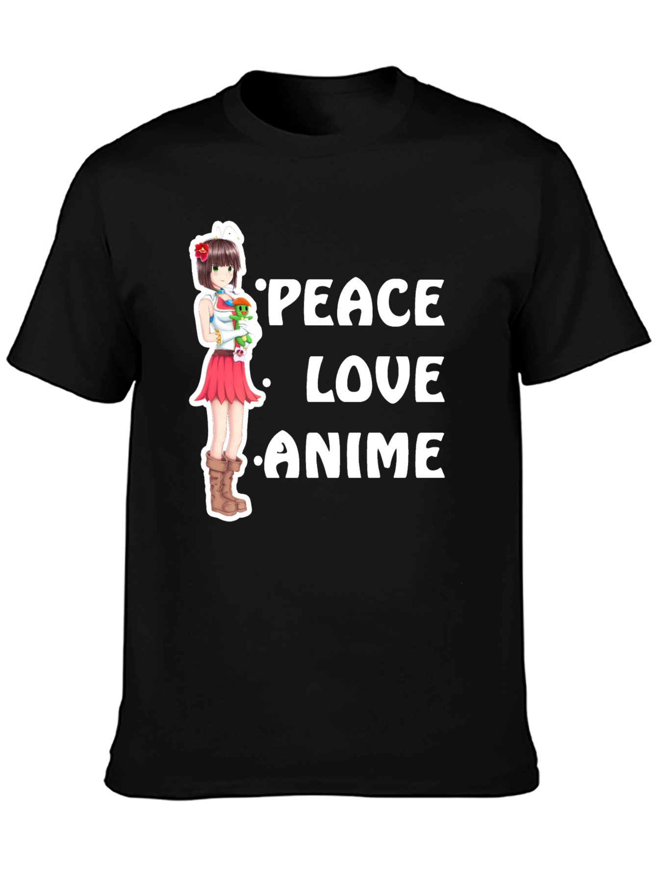Peace Love Anime Black T-Shirt