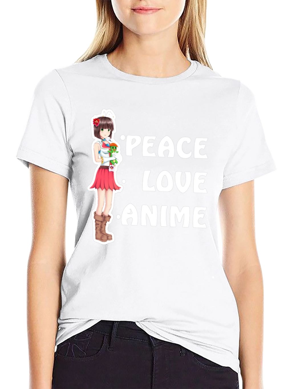 Peace Love Anime Black T-Shirt