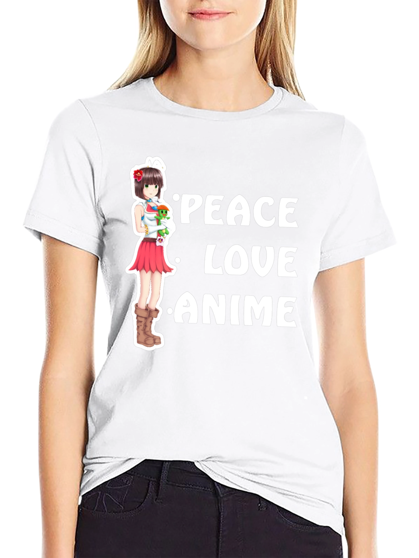 Peace Love Anime Black T-Shirt