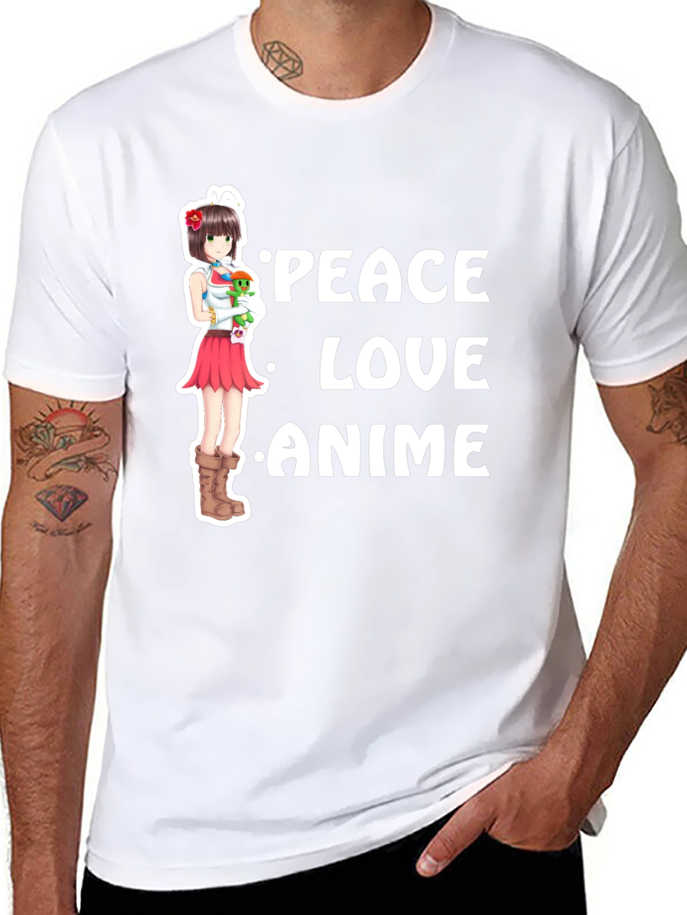 Peace Love Anime Black T-Shirt