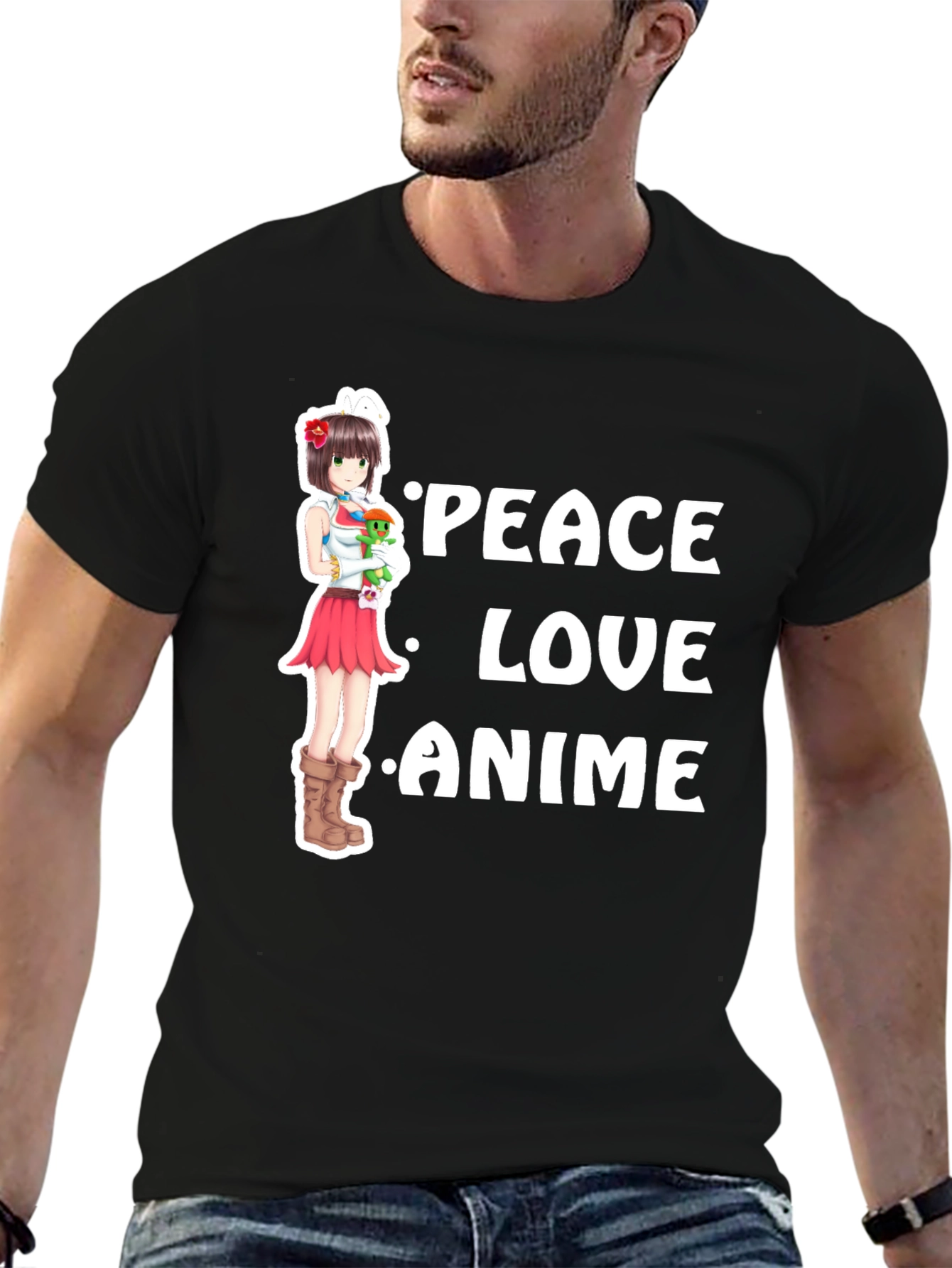Peace Love Anime Black T-Shirt