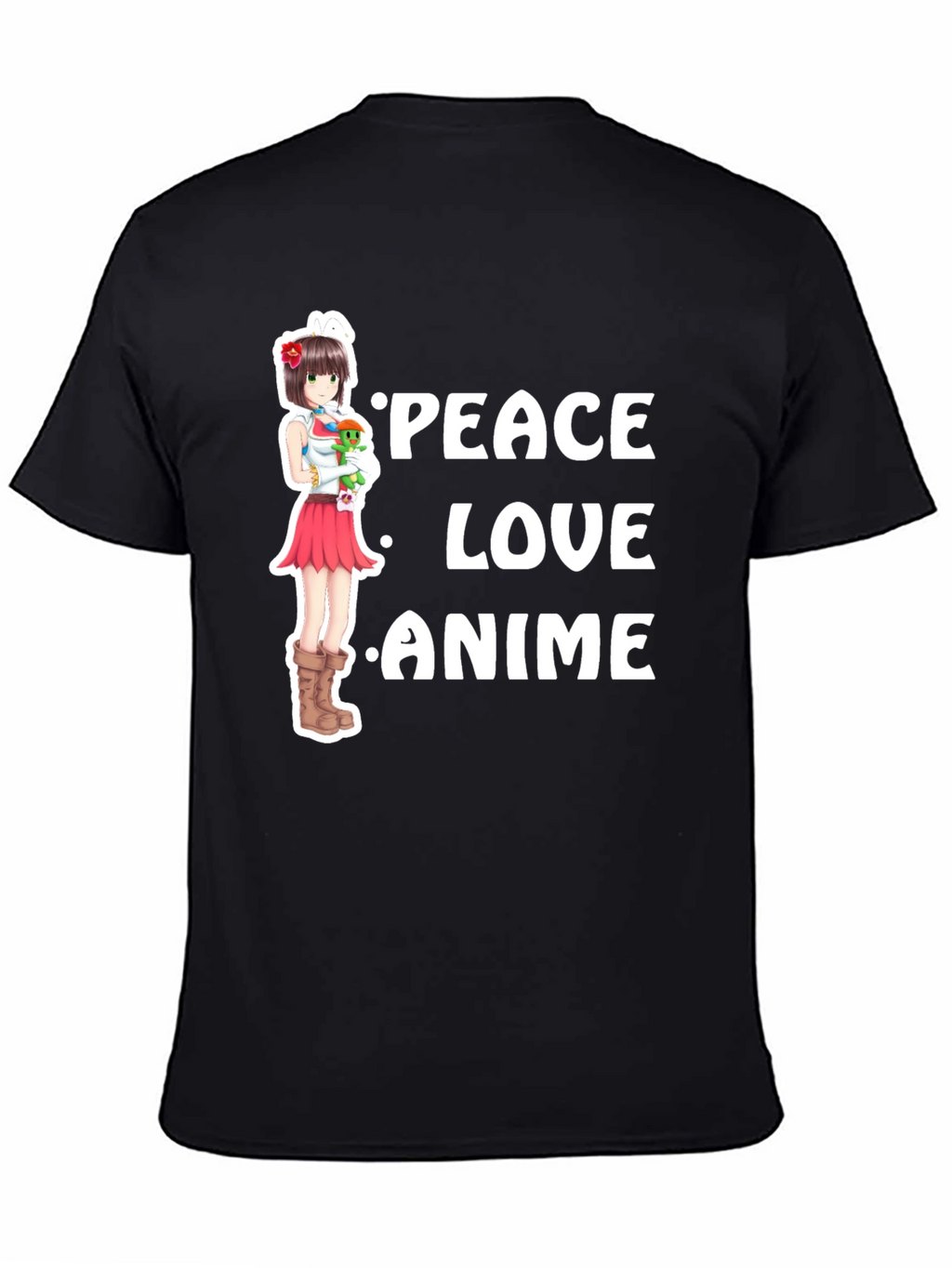 Peace Love Anime Black T-Shirt
