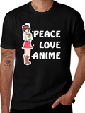 Peace Love Anime Black T-Shirt
