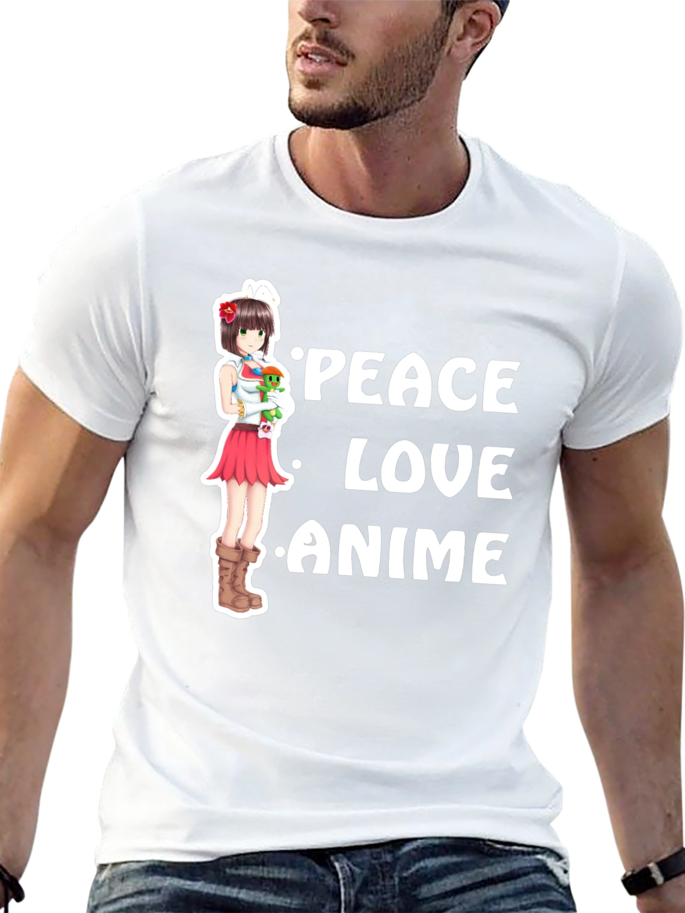 Peace Love Anime Black T-Shirt