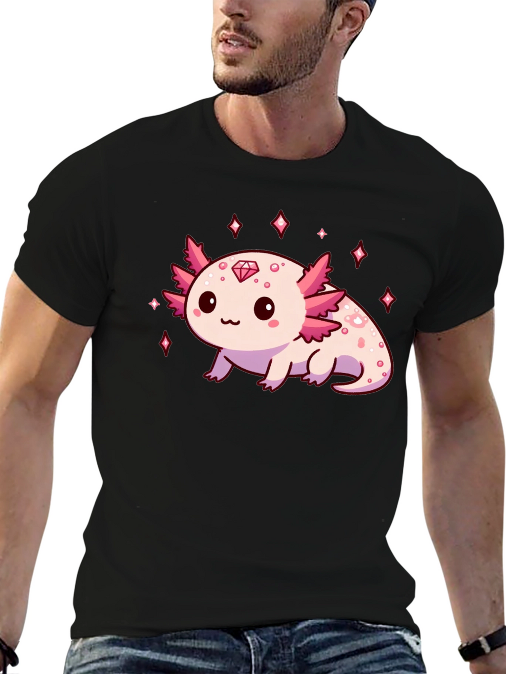 Axolotl Diamond Black T-Shirt - Cute & Stylish
