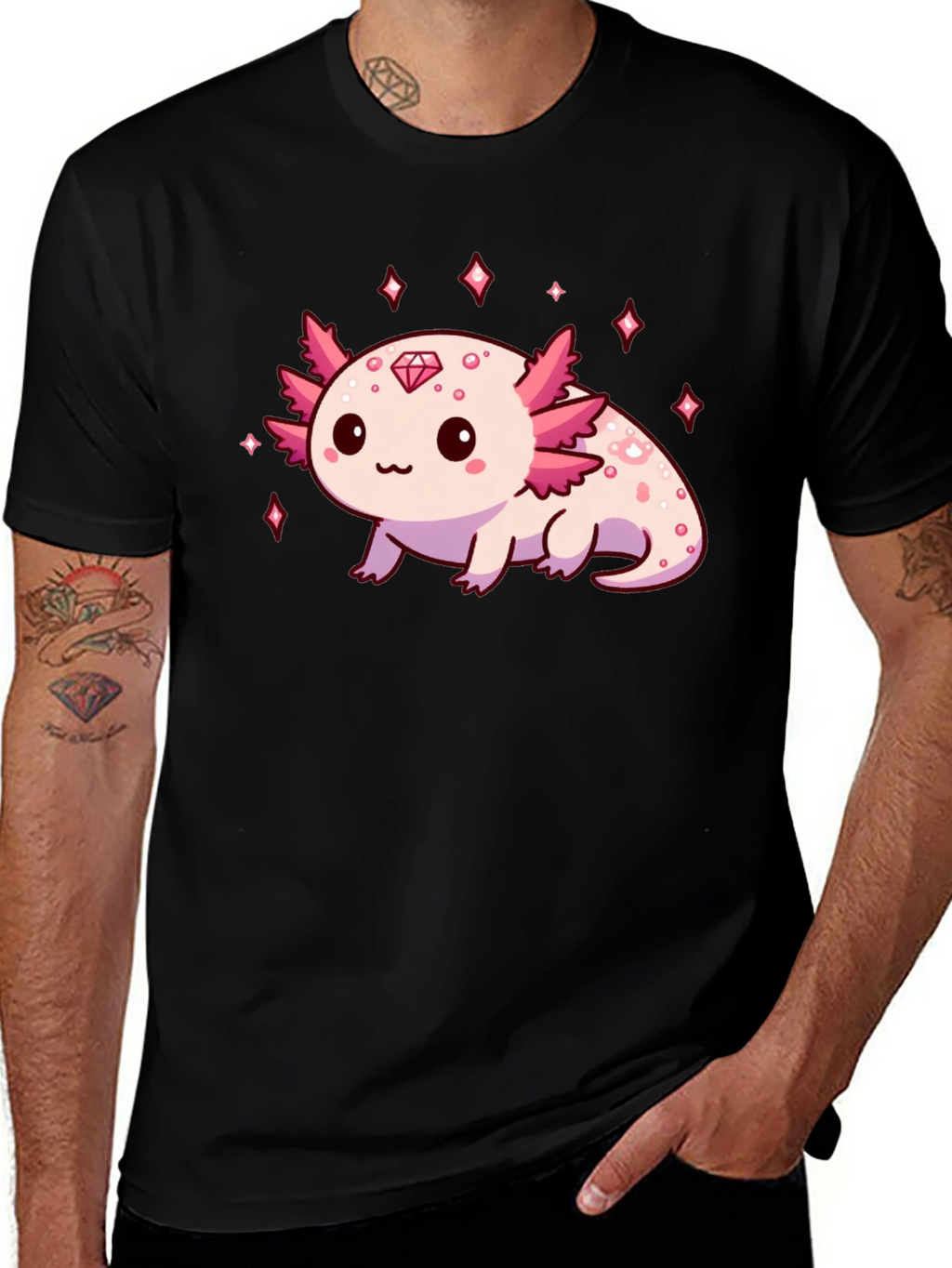 Axolotl Diamond Black T-Shirt - Cute & Stylish