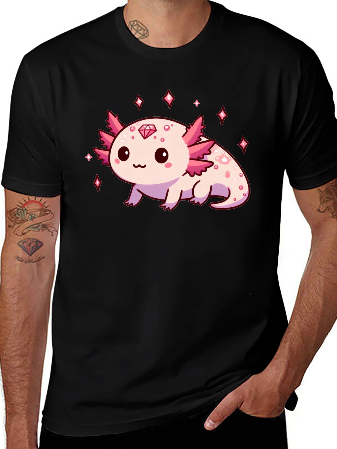 Axolotl Diamond Black T-Shirt - Cute & Stylish