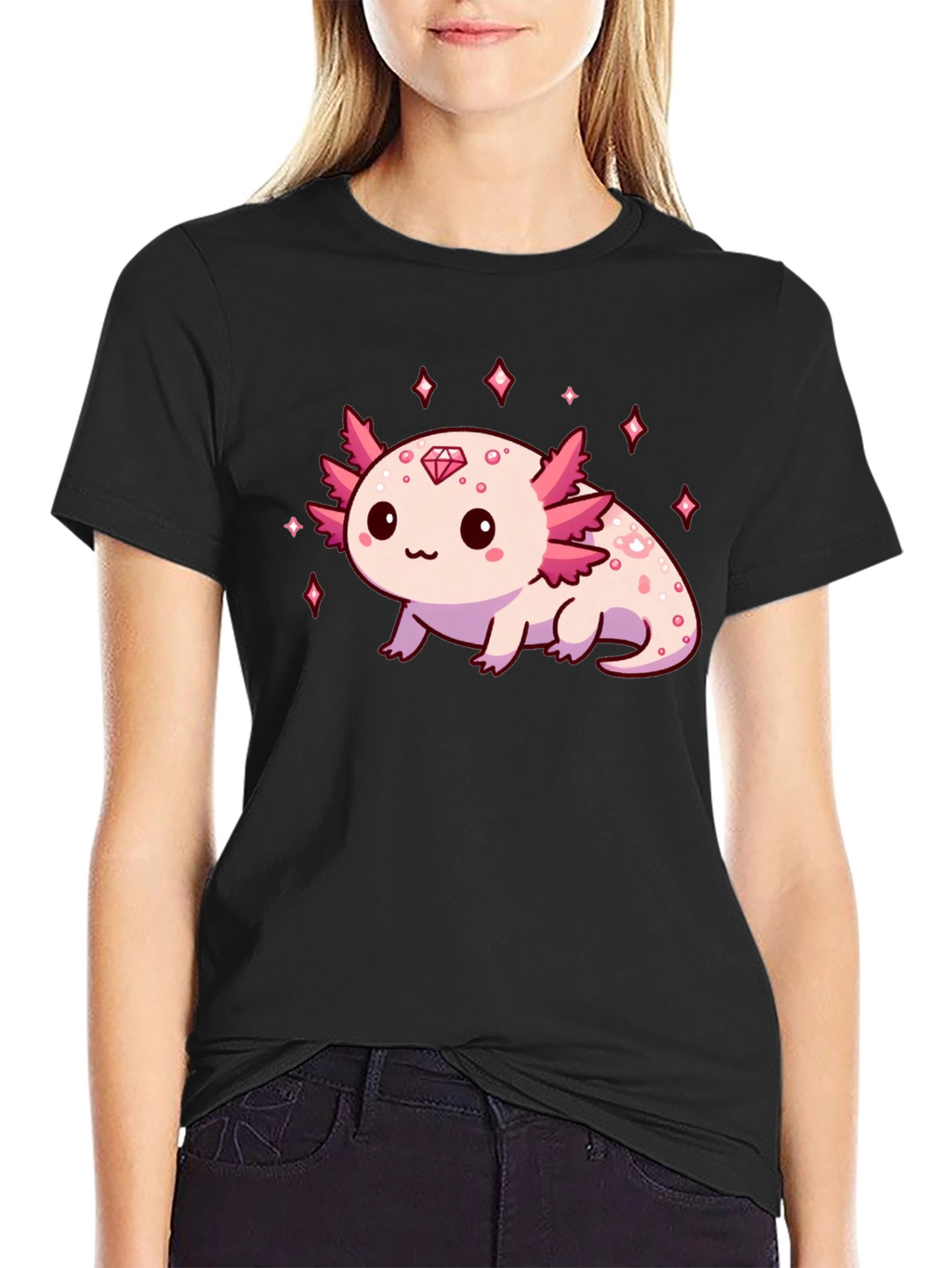 Axolotl Diamond Black T-Shirt - Cute & Stylish