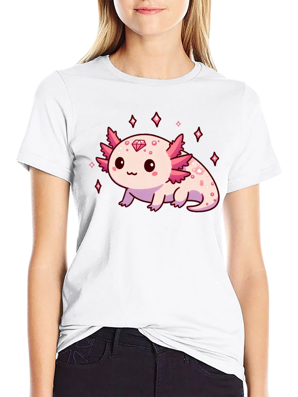 Axolotl Diamond Black T-Shirt - Cute & Stylish