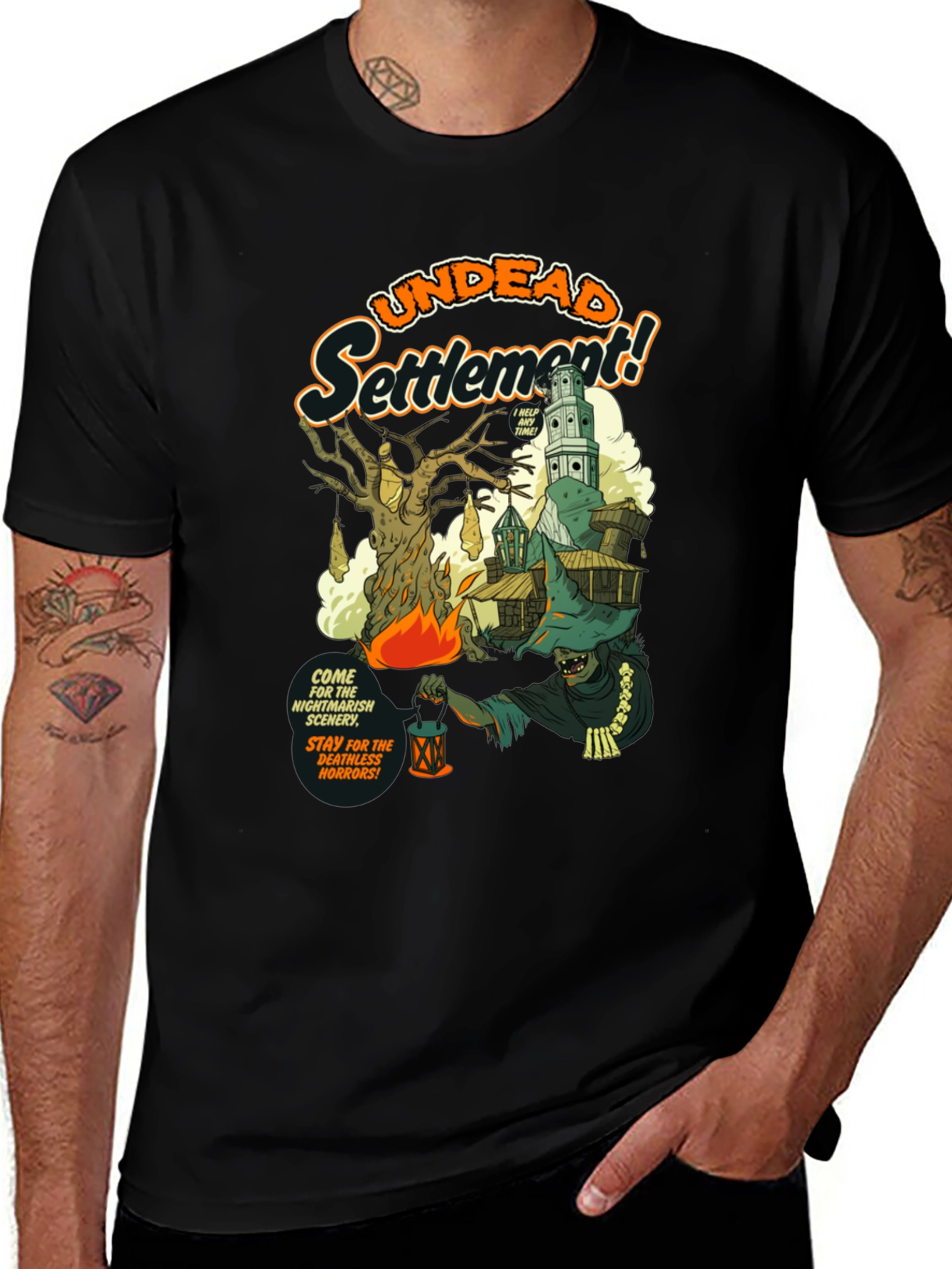 Undead Settlement Graphic Tee - Horror Comic Style