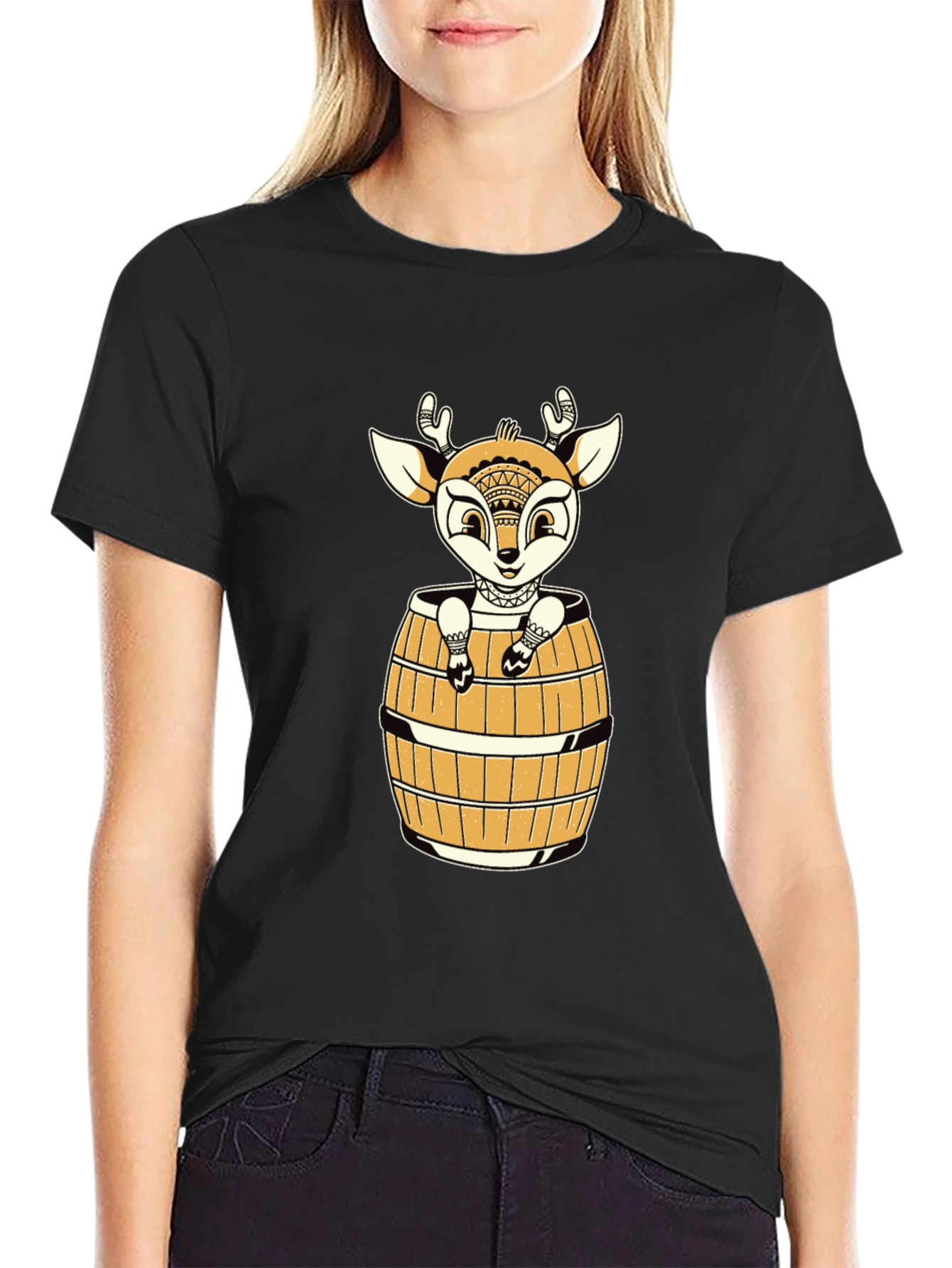 Deer in Barrel Graphic Tee - Black