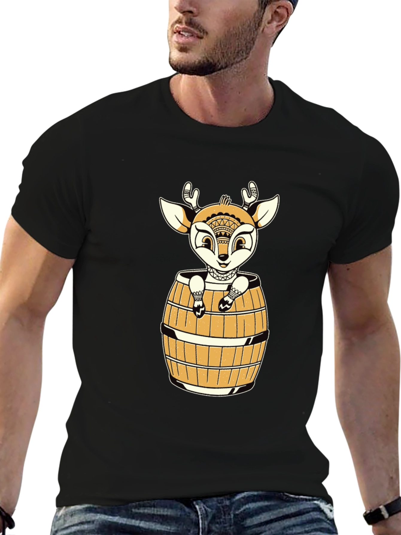 Deer in Barrel Graphic Tee - Black