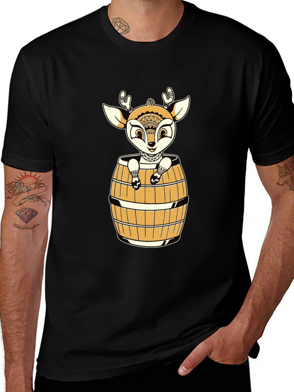 Deer in Barrel Graphic Tee - Black
