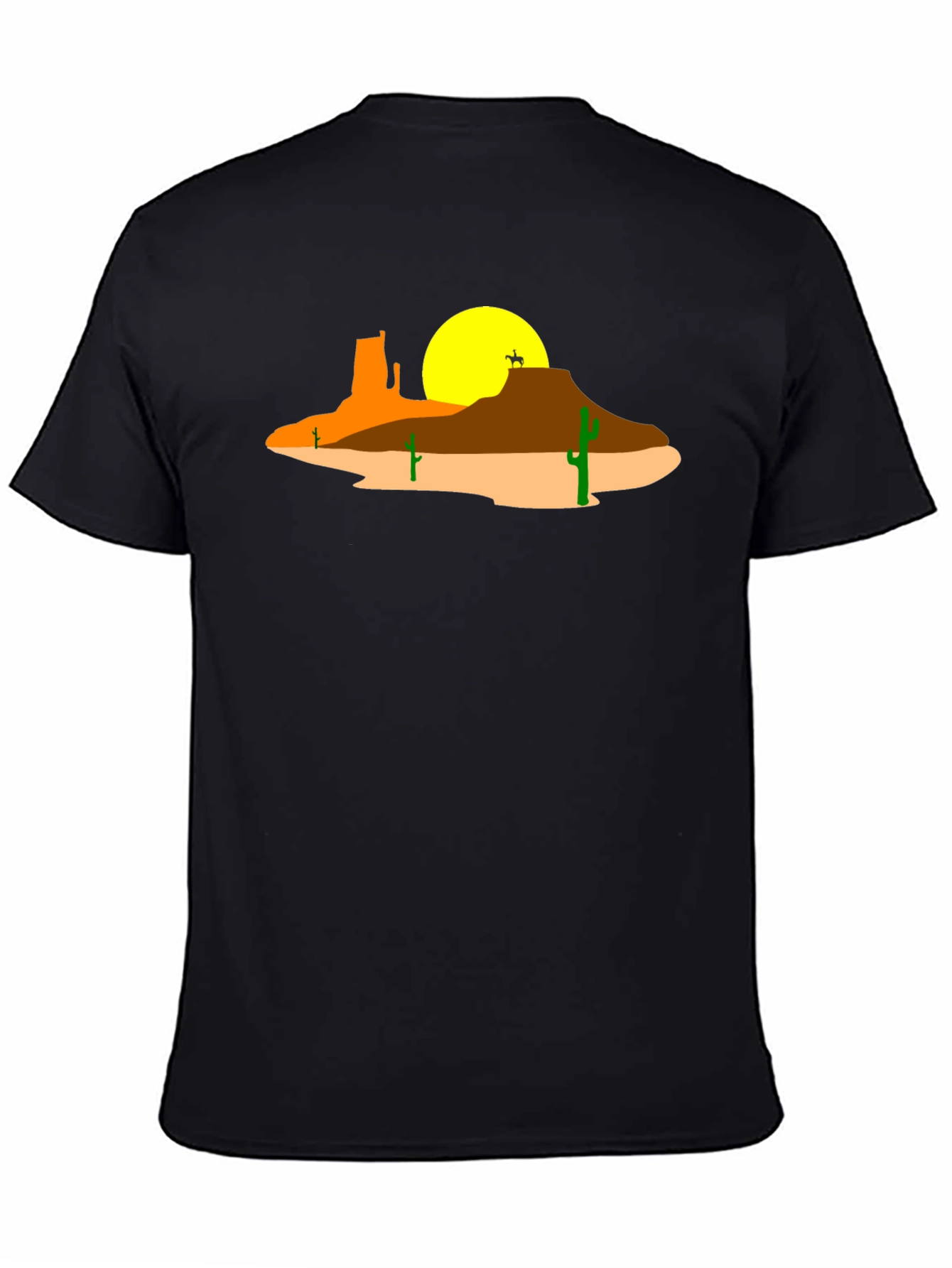 Desert Sunset Rider Graphic Tee - Western Style Black T-Shirt